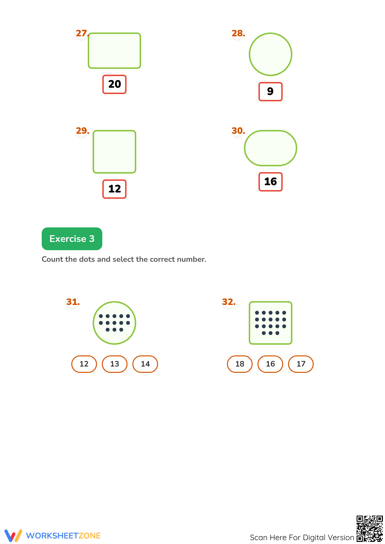 Printable Numerals 1 to 20 Counting Worksheet — Grade 1 - Page 5