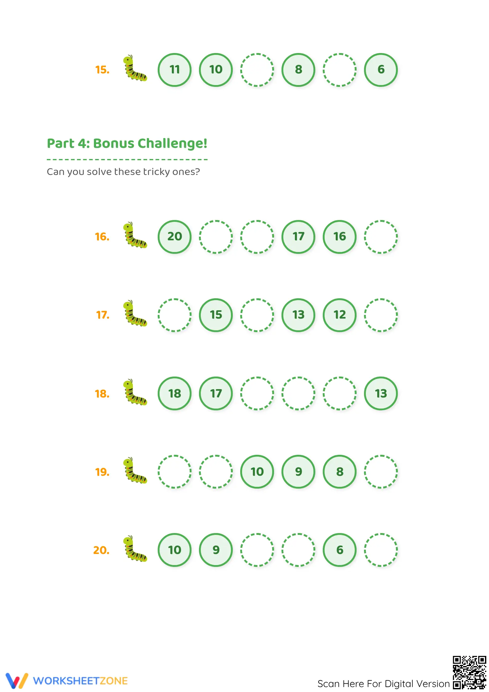 Printable Backward Counting 20-11 Worksheet | Grade K-1 - Page 3