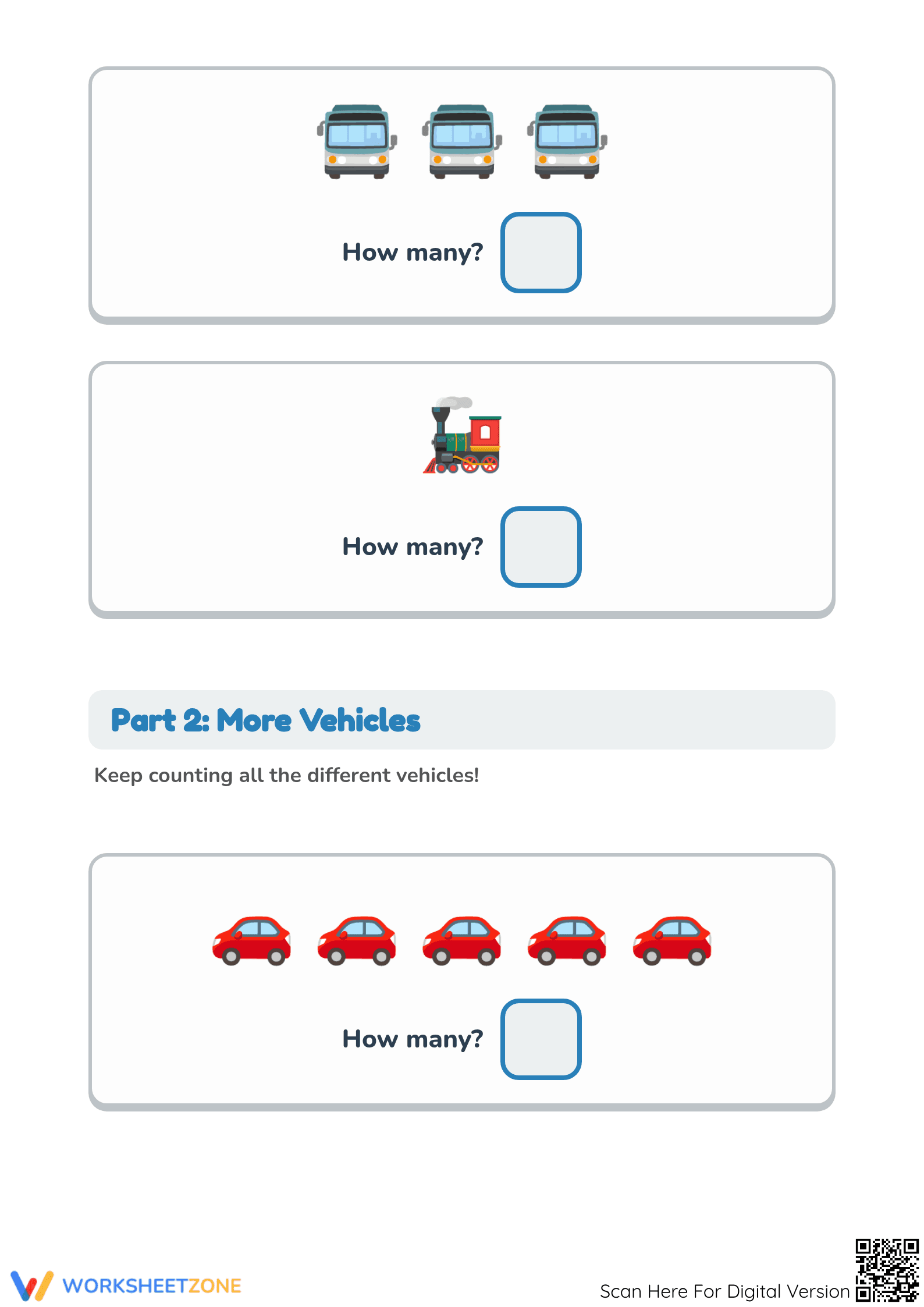 Printable Public Transportation Counting Worksheet K-1 - Page 2