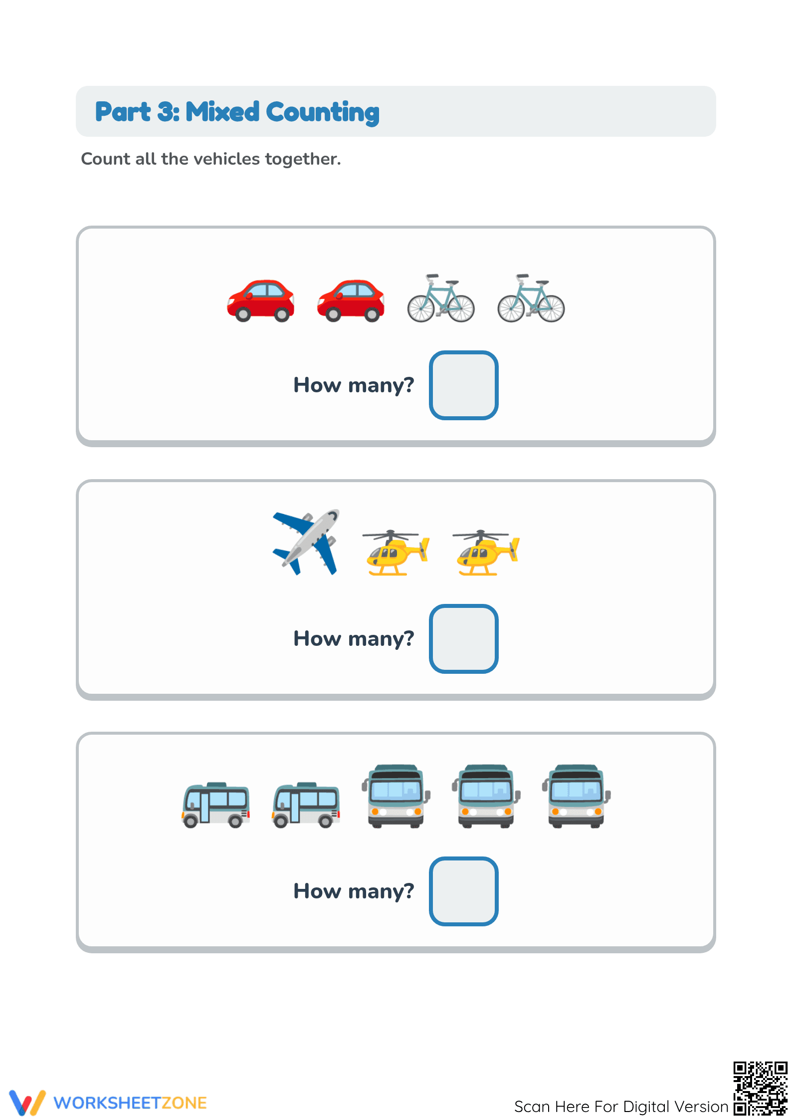 Printable Public Transportation Counting Worksheet K-1 - Page 4