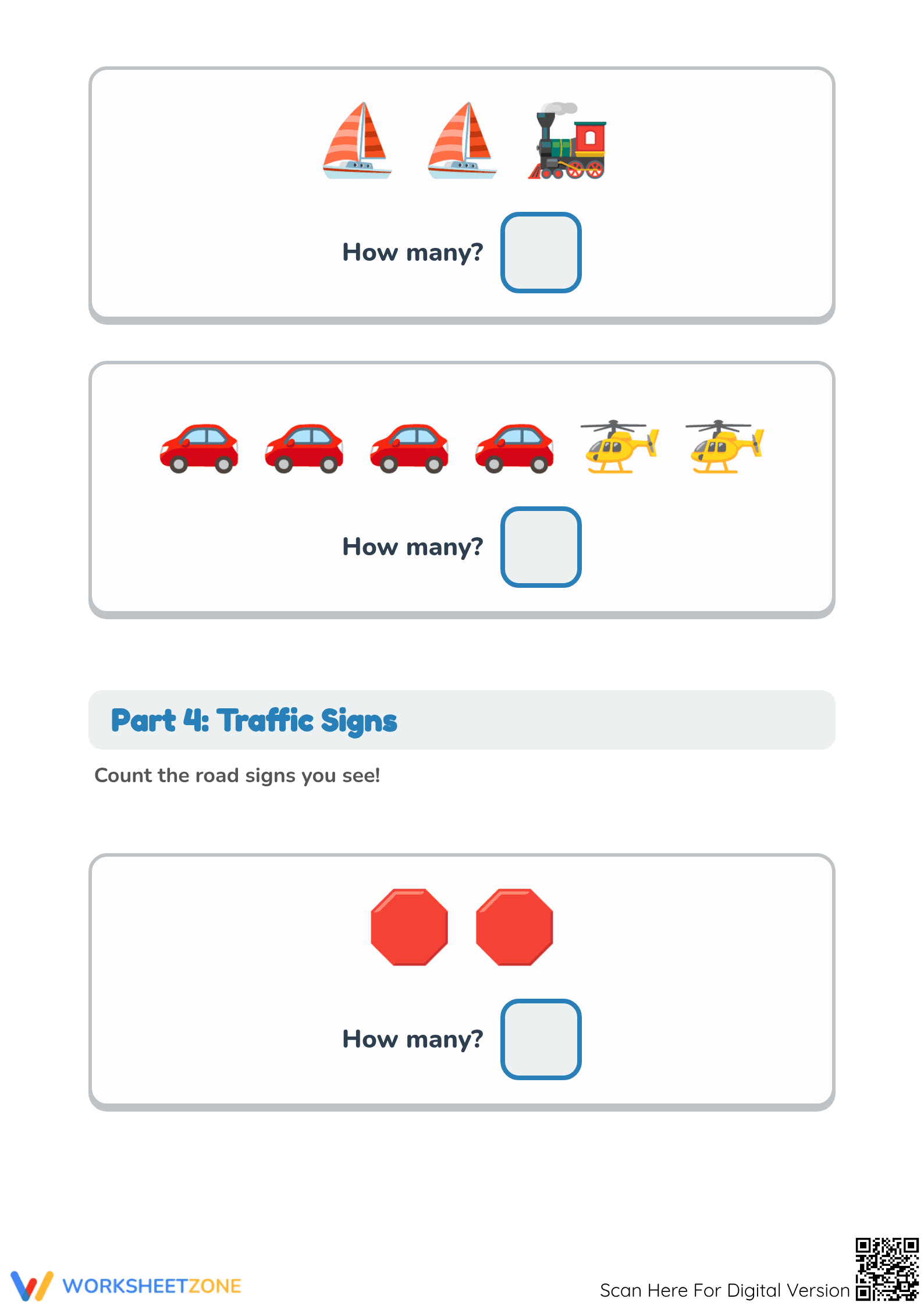 Printable Public Transportation Counting Worksheet K-1 - Page 5