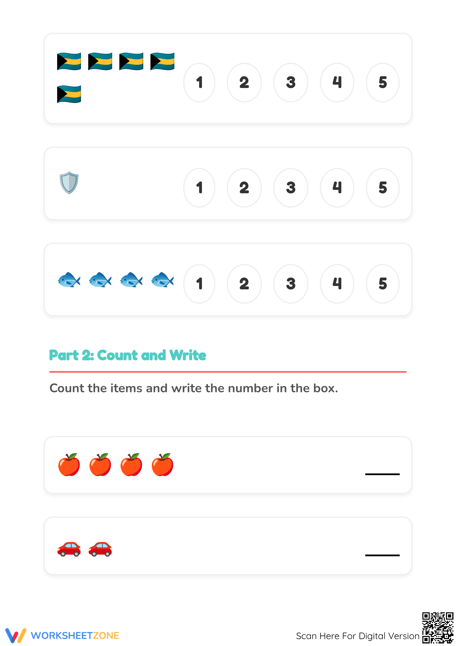 Essential Numbers 1 to 5 Counting Worksheet | Grade K - Page 2