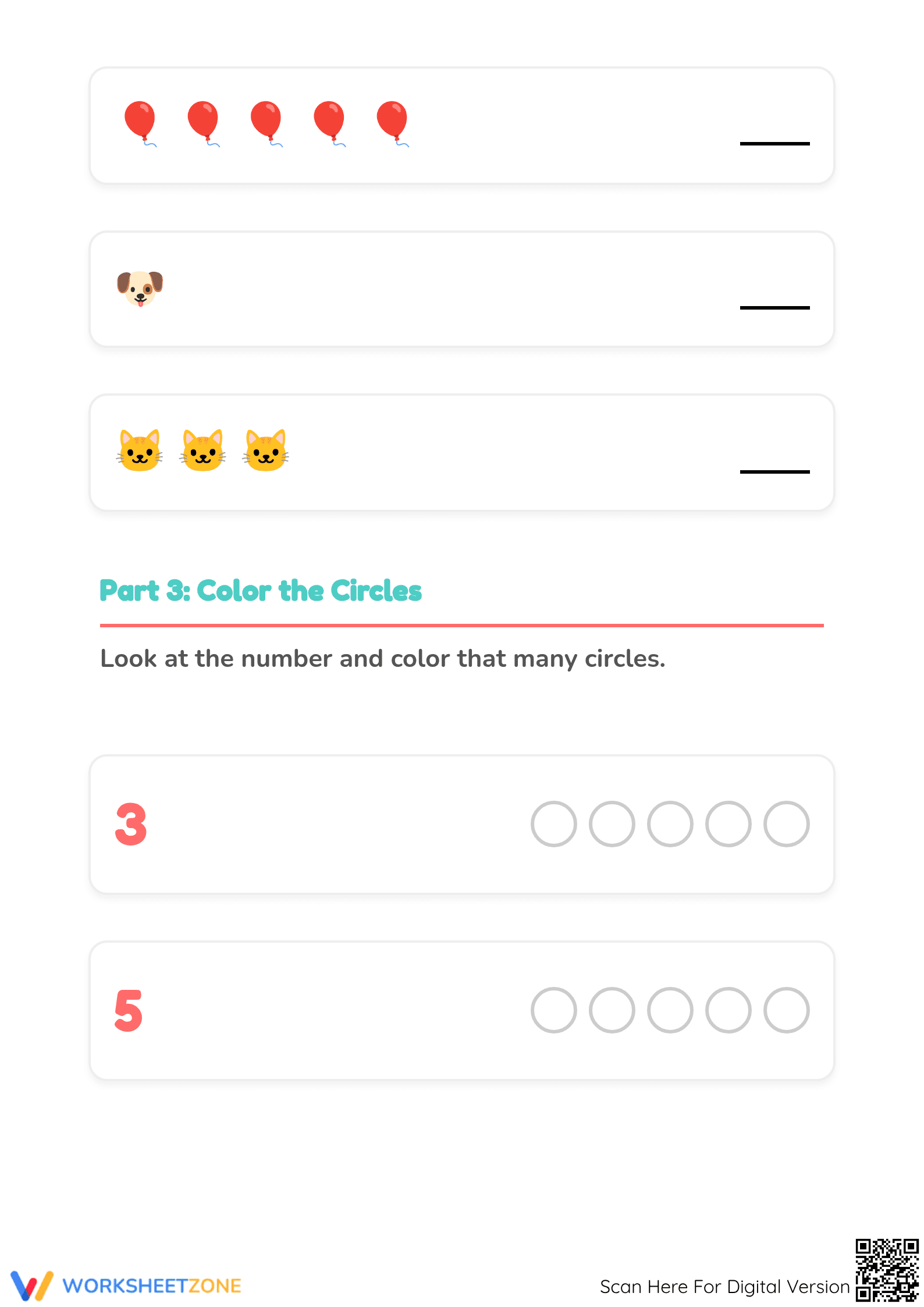 Essential Numbers 1 to 5 Counting Worksheet | Grade K - Page 3