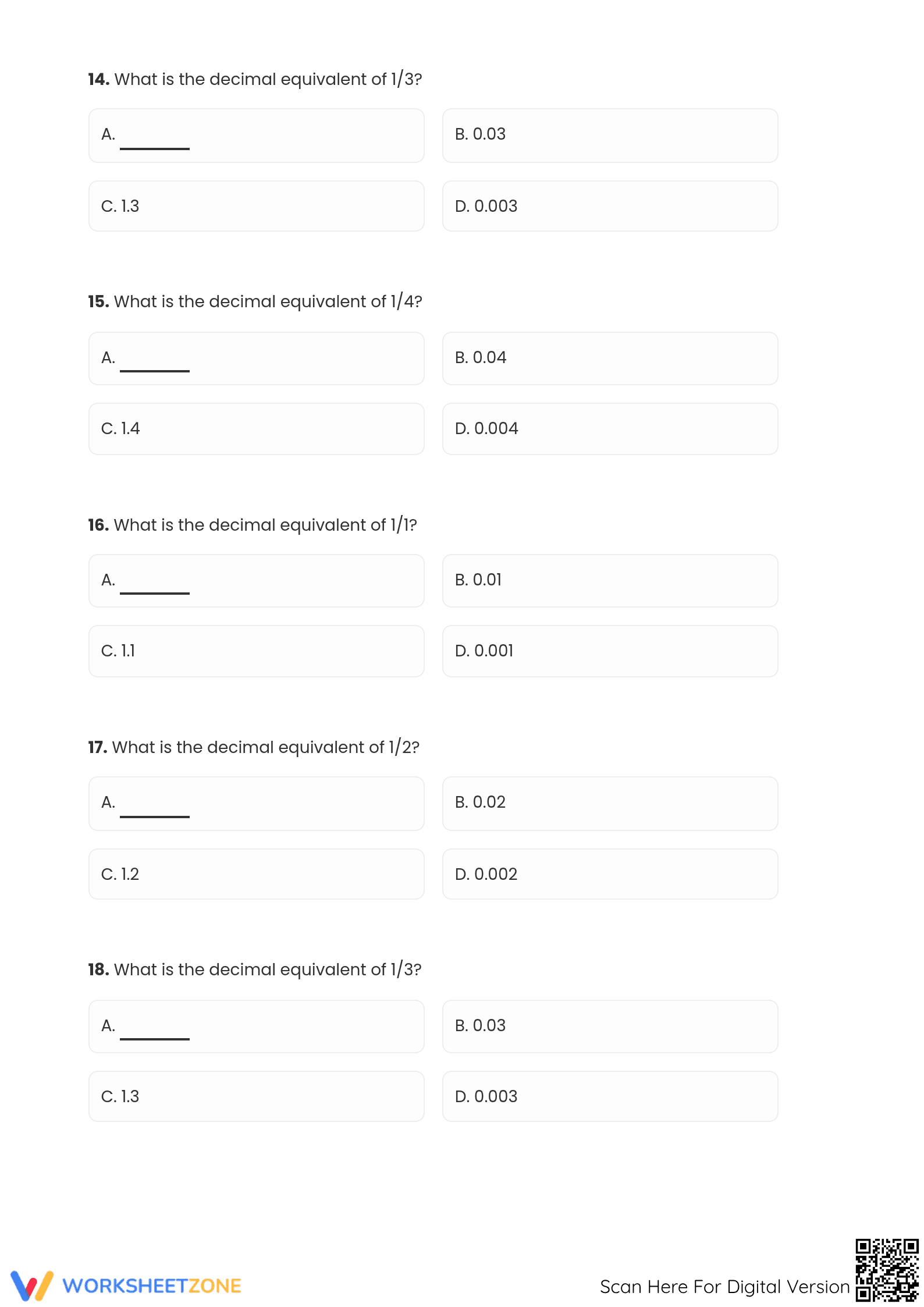 Printable Grade 4 Math Worksheet: Addition and Decimals - Page 3