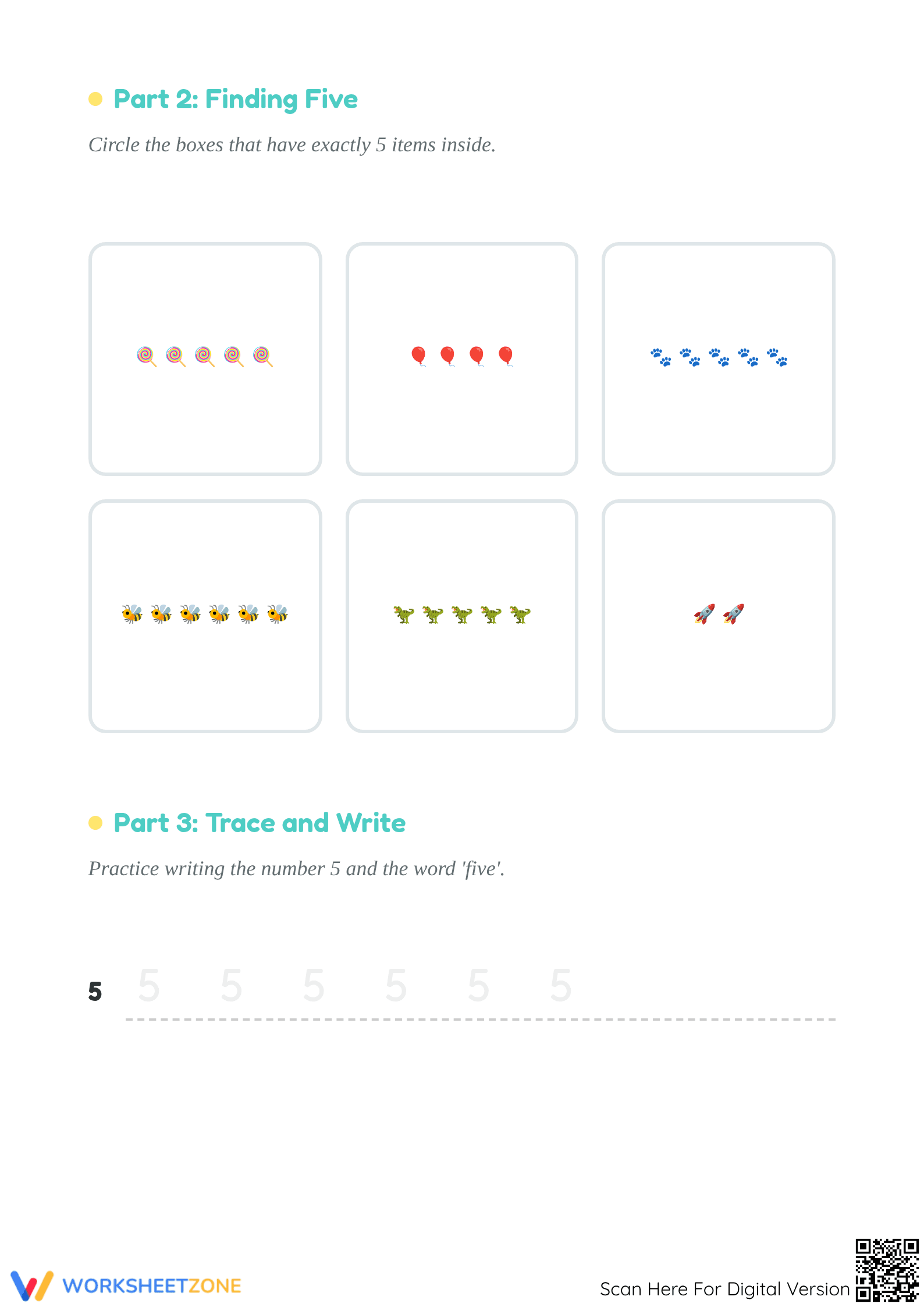 Number 5 Counting and Writing Worksheet | Grade K Essential - Page 2