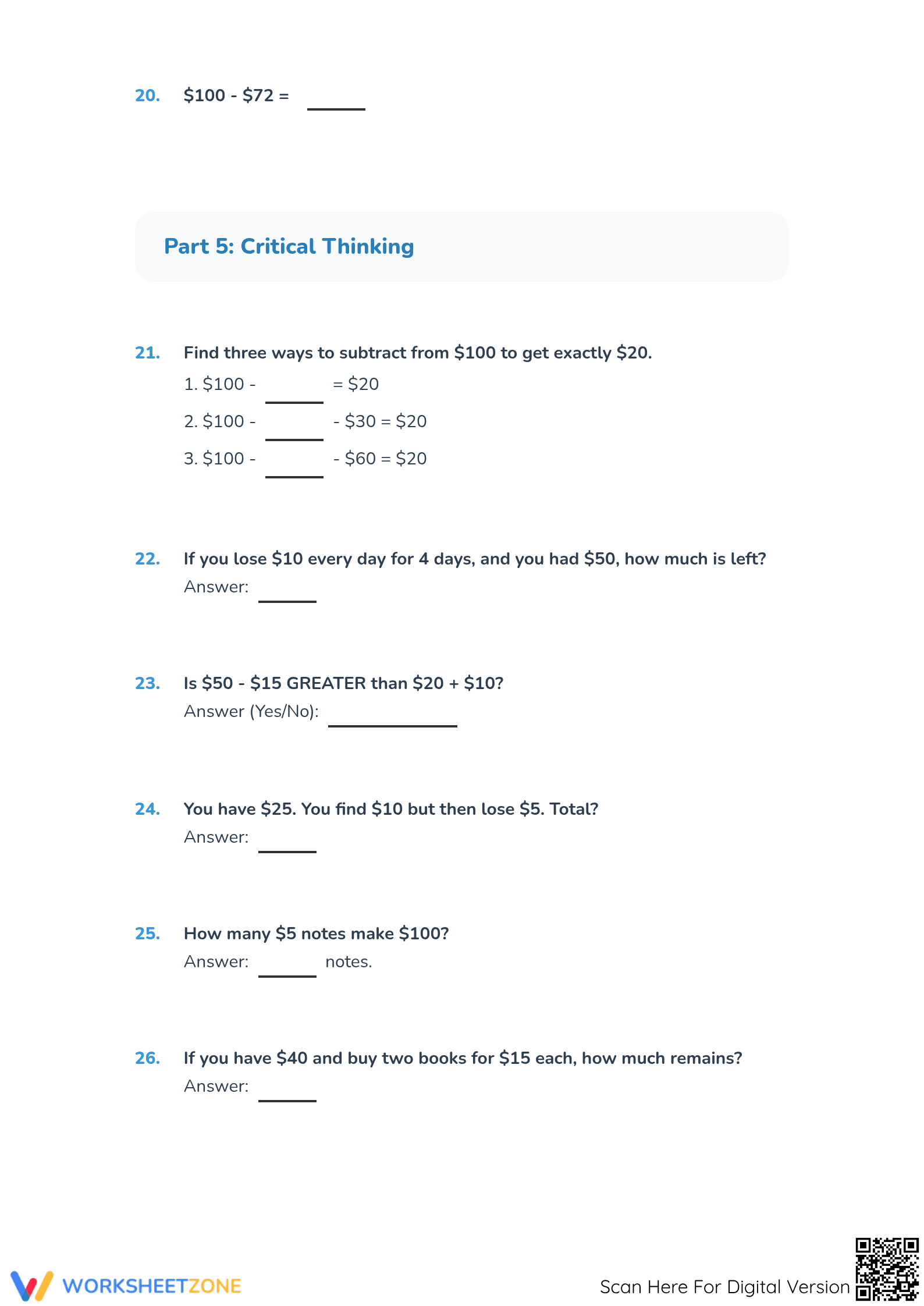 Printable Grade 2 Math: Brunei Notes Addition & Subtraction - Page 5