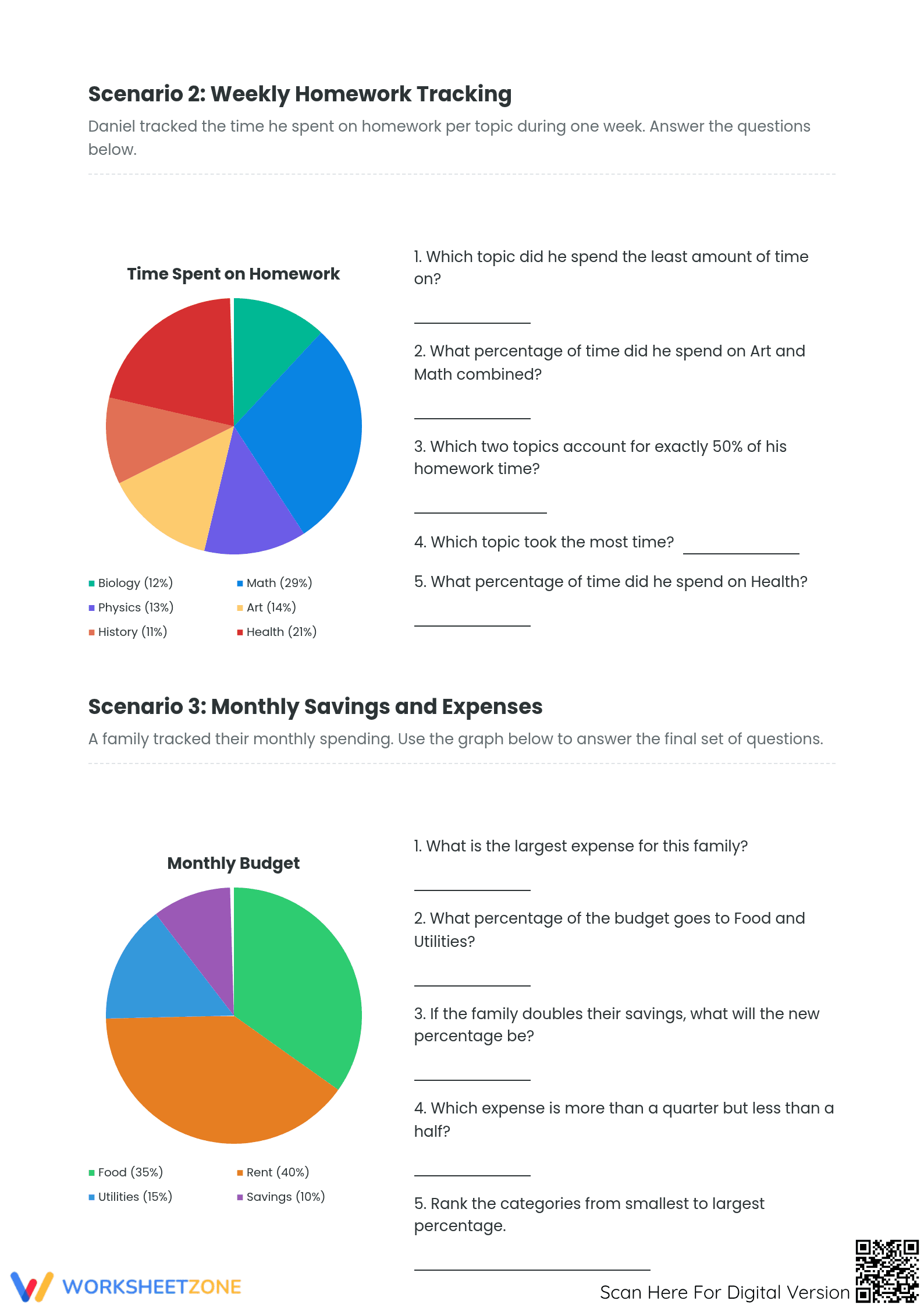 Interpreting Pie Graphs Worksheet | Grade 6 Essential - Page 2