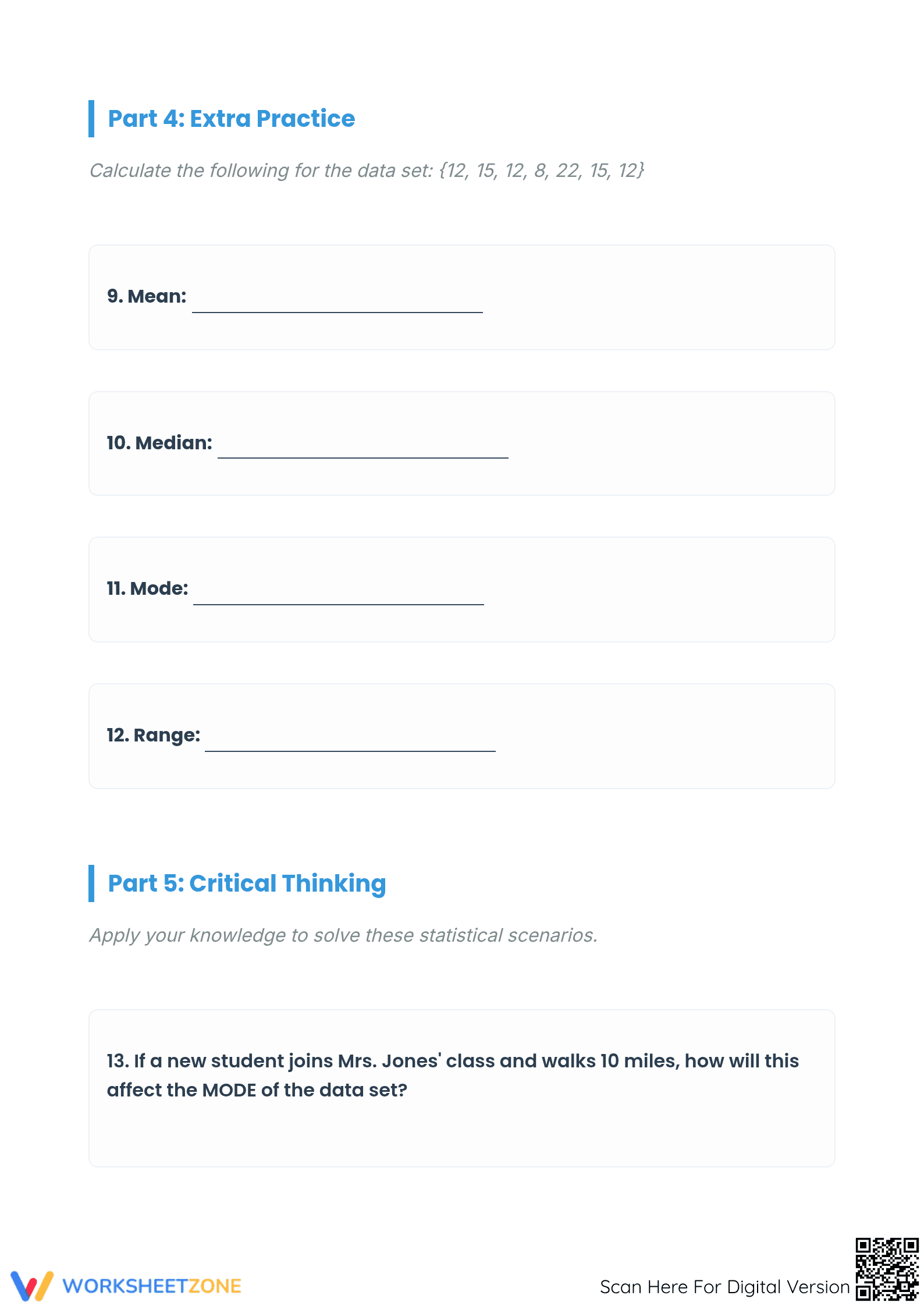 6.SP.B.5c Worksheet: Mean, Median, Mode — Grade 6 Aligned - Page 4