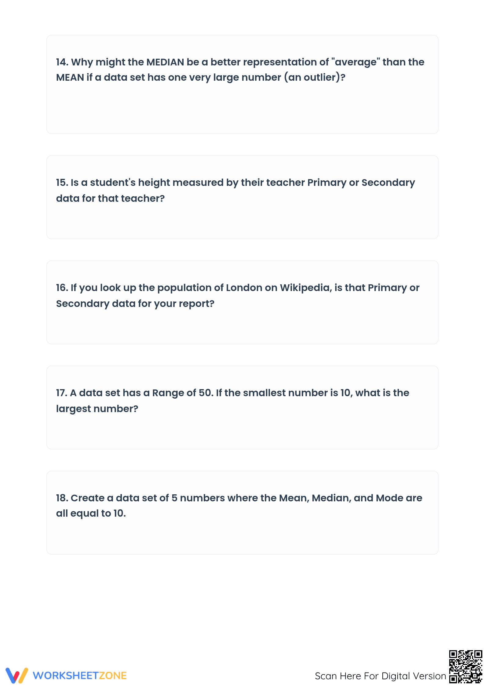 6.SP.B.5c Worksheet: Mean, Median, Mode — Grade 6 Aligned - Page 5