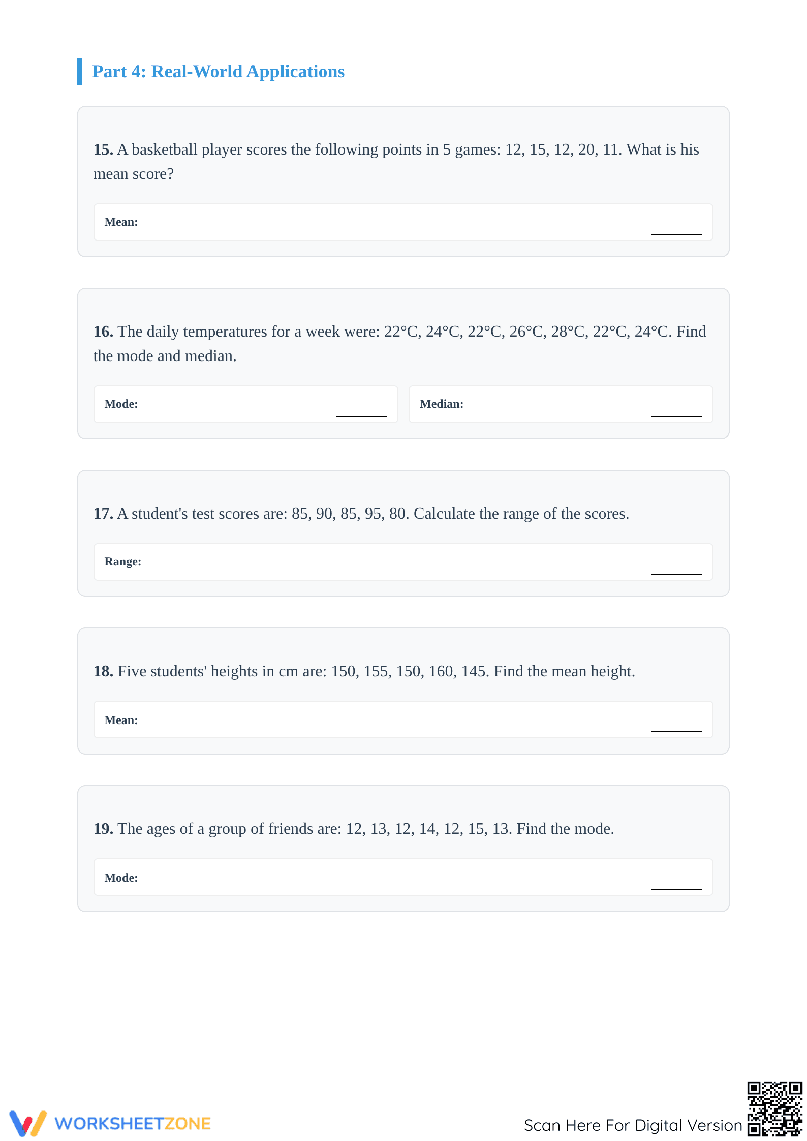 Printable Mean, Median, Mode Worksheet | Grade 6 Math - Page 5