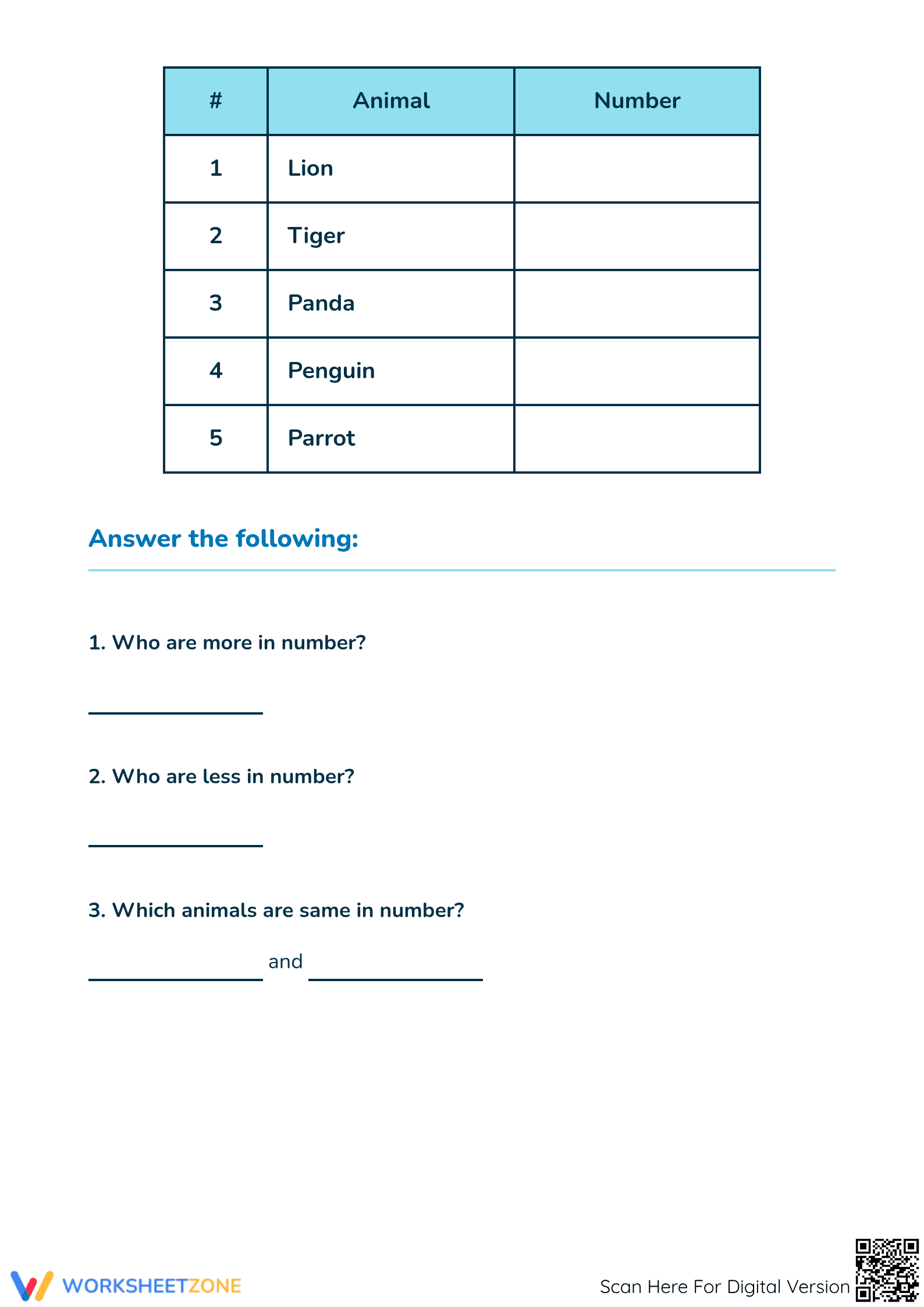 Printable Counting & Comparing Worksheet | Grade 1 Math - Page 2