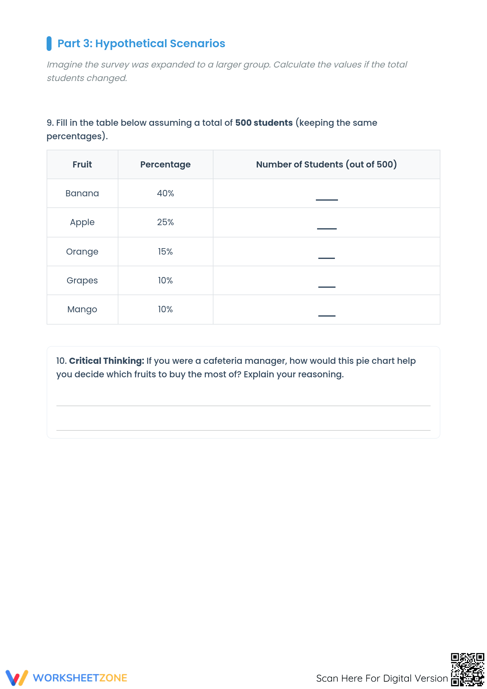 Printable Interpreting Pie Charts Worksheet | Grade 6-7 Math - Page 3