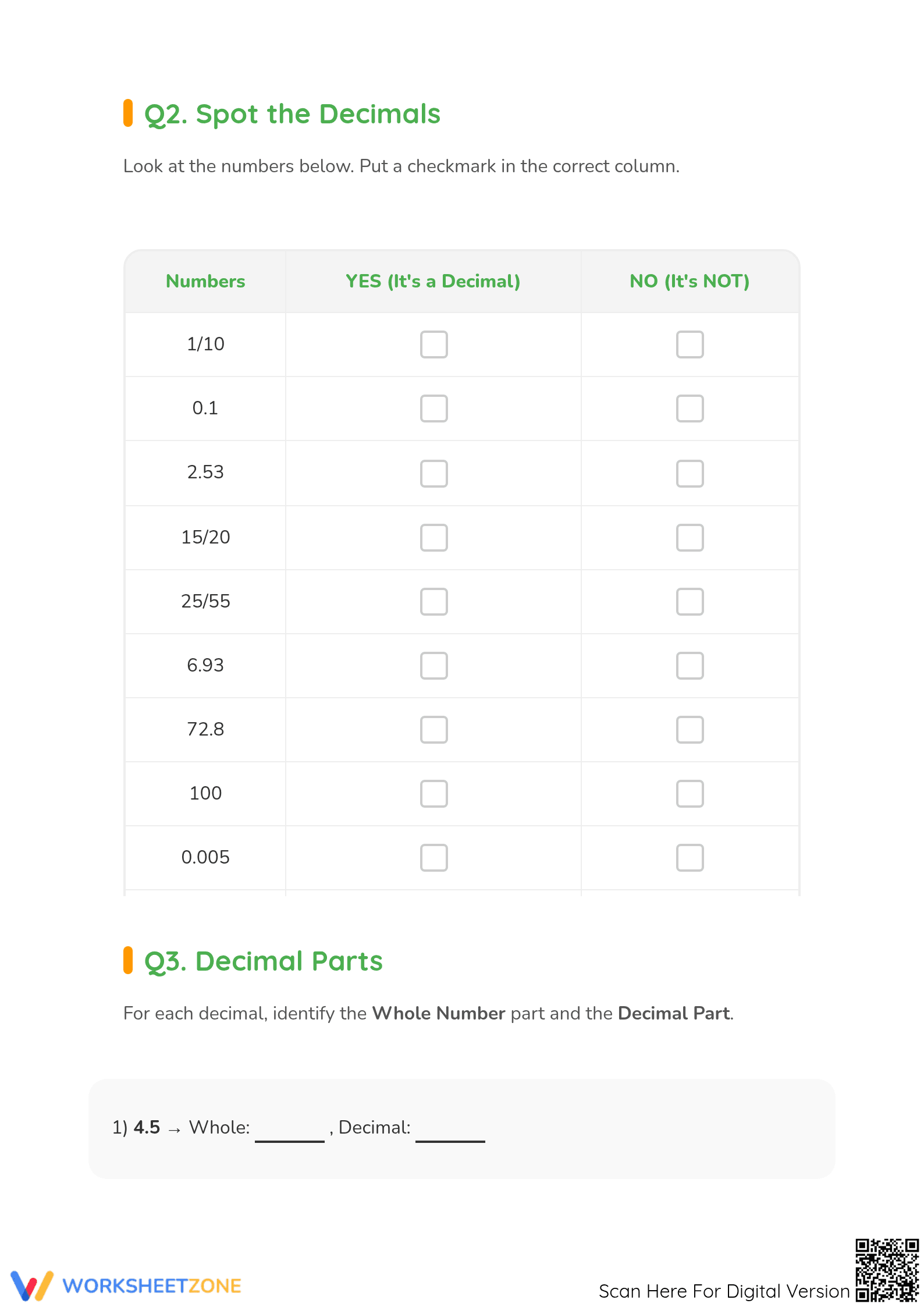 Printable Decimal Models Worksheet | Grade 4 Math - Page 2