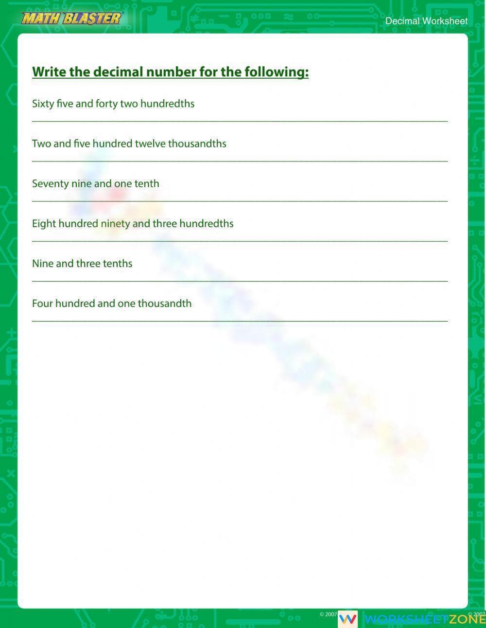 Decimal Place Value - Page 2