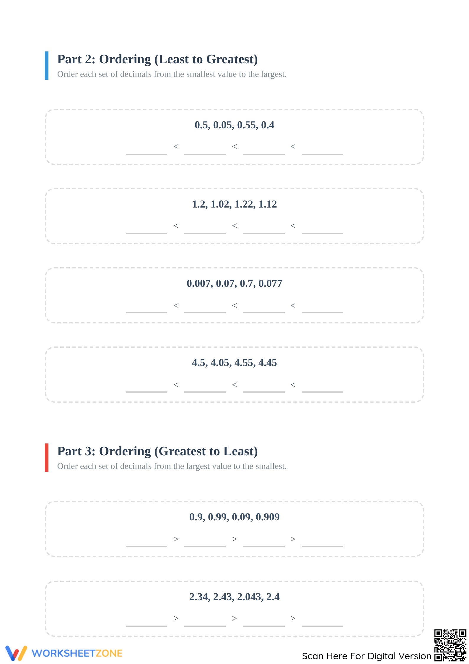 Printable Comparing Decimals Worksheet | Grade 5 Math - Page 2