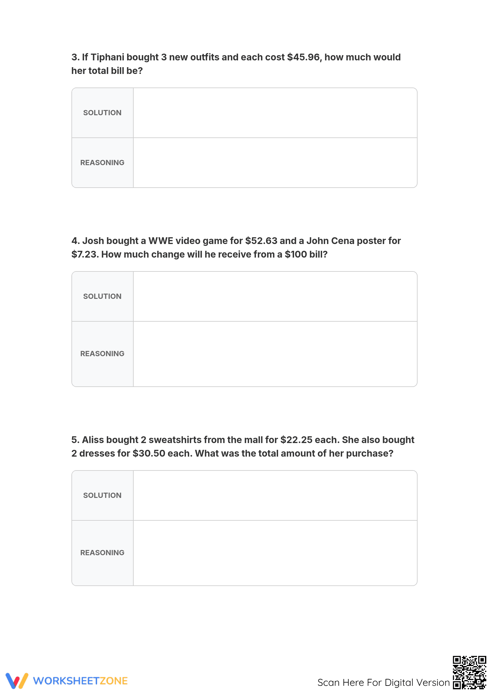 Printable Decimal Word Problems Worksheet | Grade 5 - Page 2