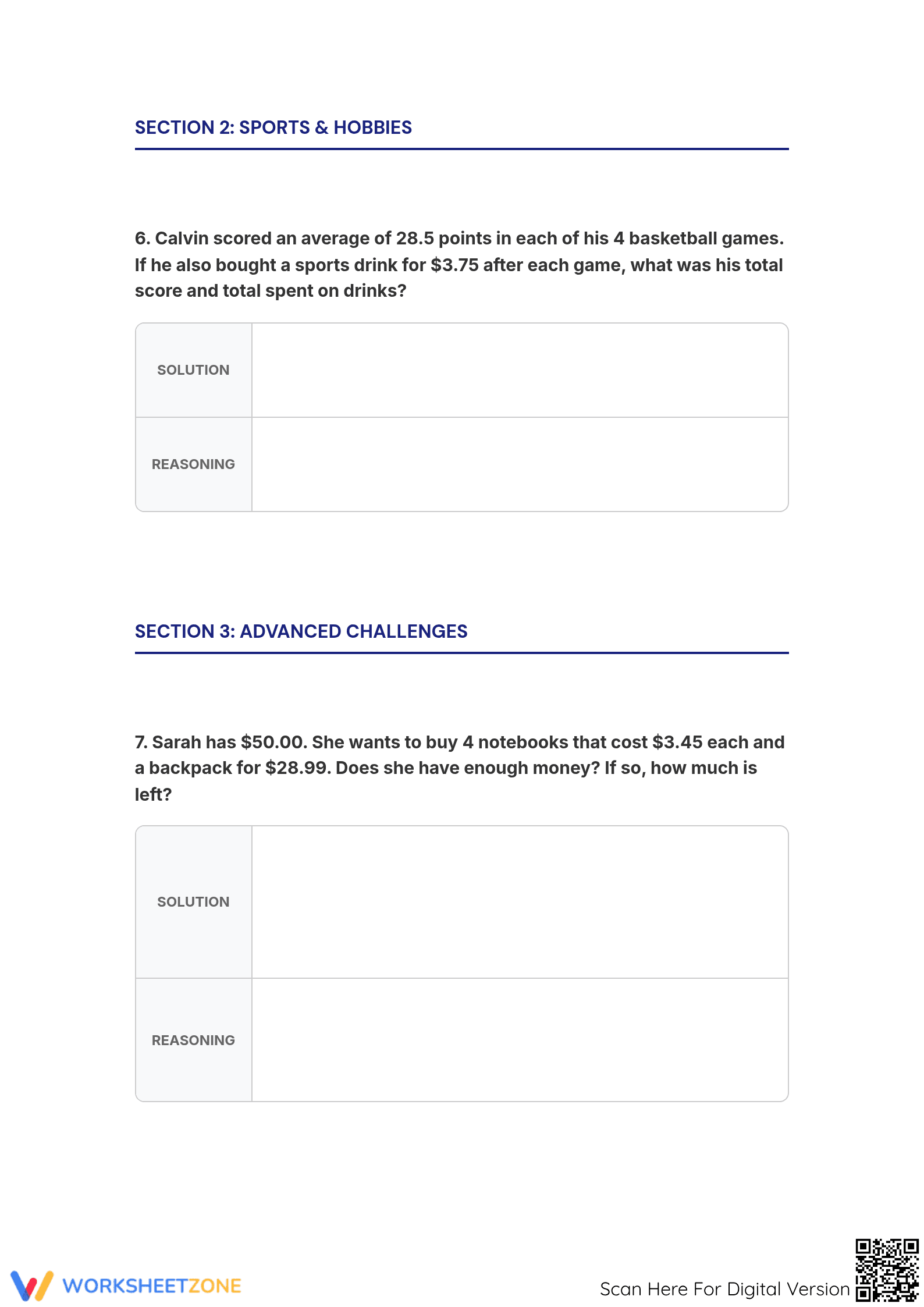 Printable Decimal Word Problems Worksheet | Grade 5 - Page 3