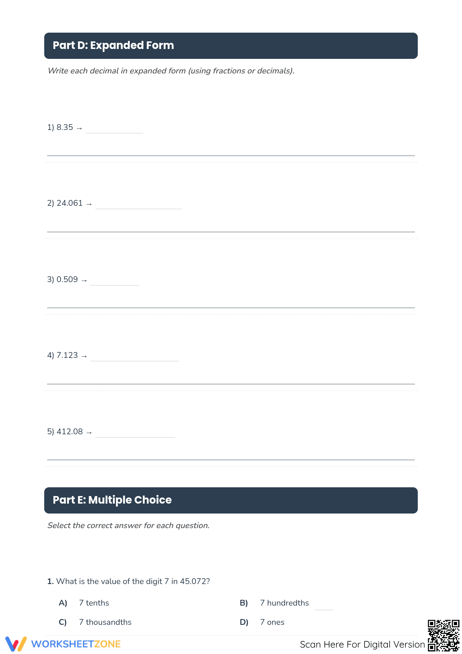 Printable Decimal Place Value Worksheet | Grade 5 Math - Page 4