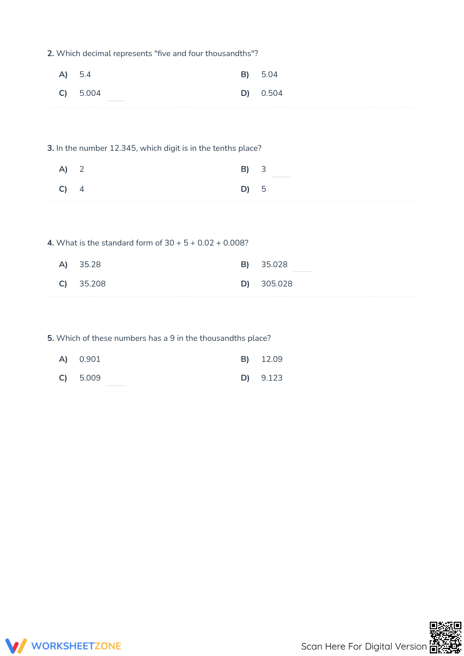 Printable Decimal Place Value Worksheet | Grade 5 Math - Page 5