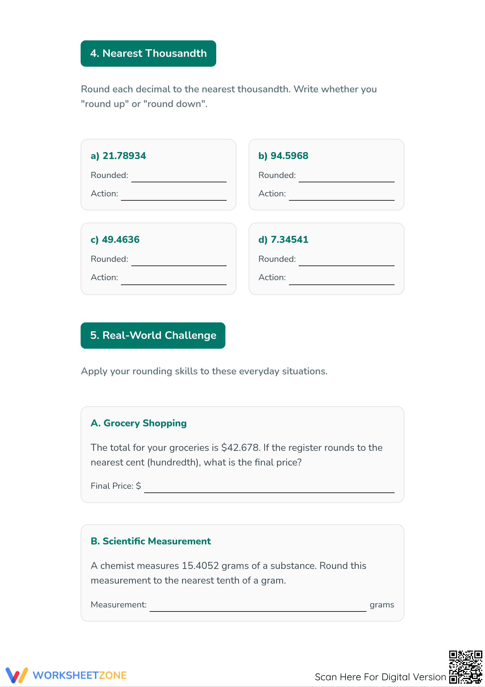 Printable Rounding Decimals Worksheet | Grade 5 Math - Page 2
