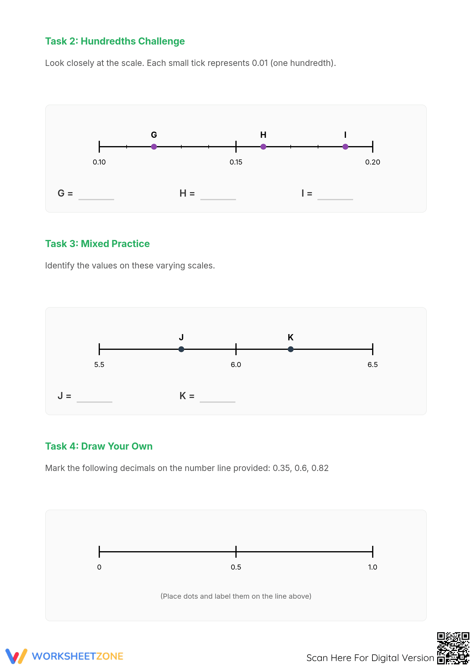 Printable Decimals on a Number Line Worksheet | Grade 5 Math - Page 2