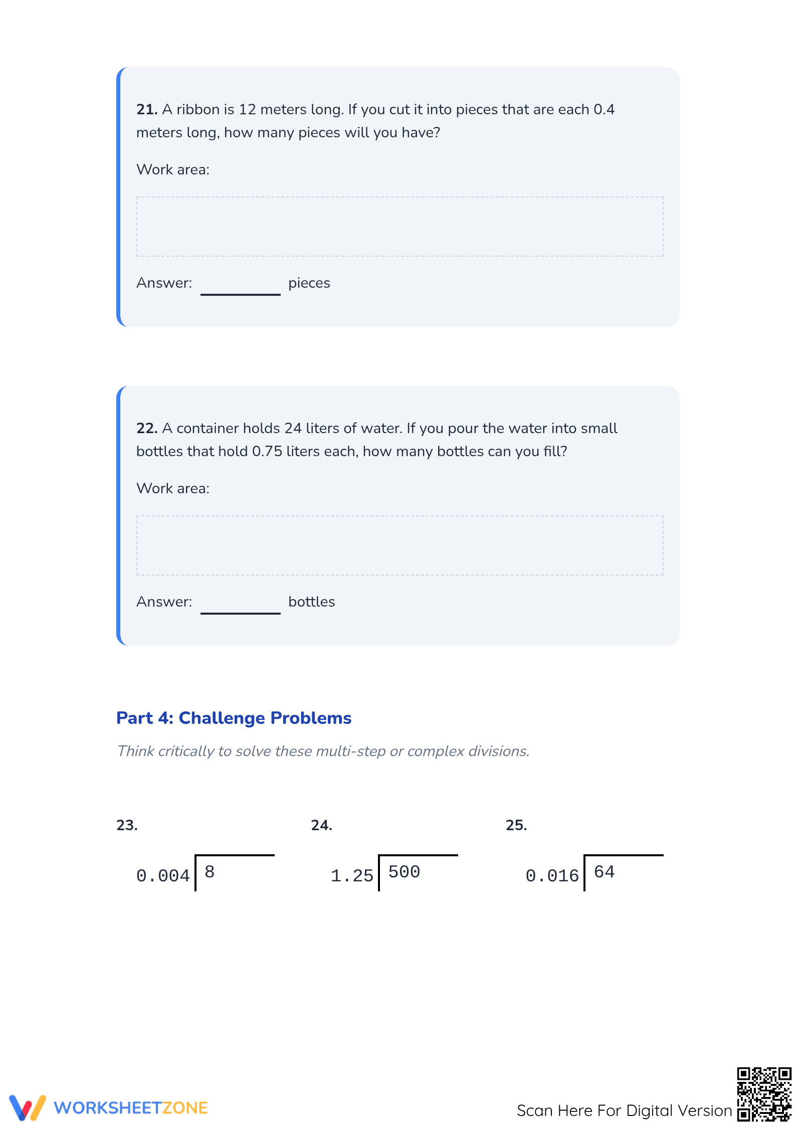 Essential Dividing Whole Numbers by Decimals — Grade 5-7 - Page 3