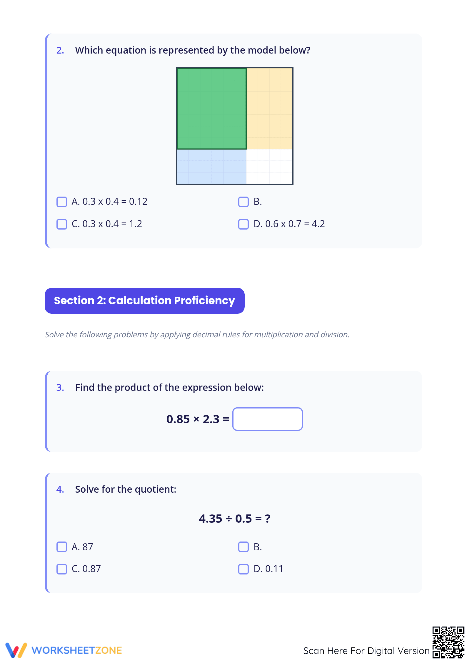 5.NBT.B.7 Decimal Assessment — Grade 5 Aligned Worksheet - Page 2