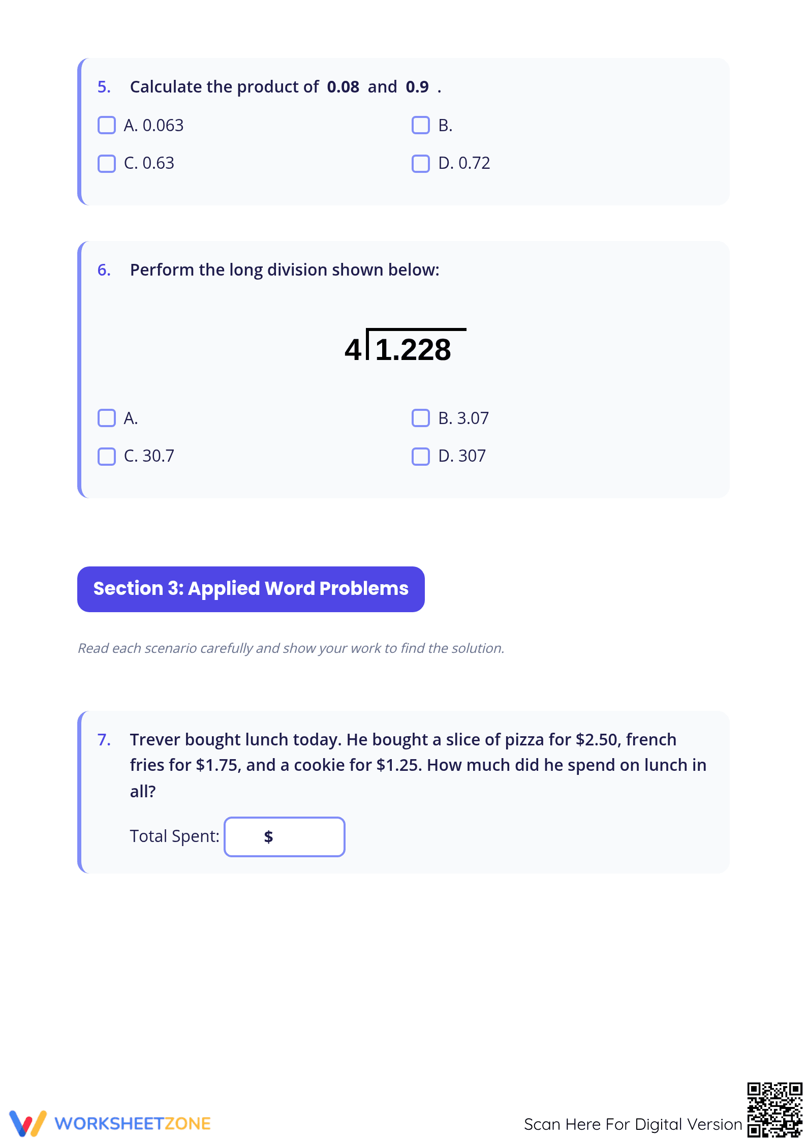 5.NBT.B.7 Decimal Assessment — Grade 5 Aligned Worksheet - Page 3