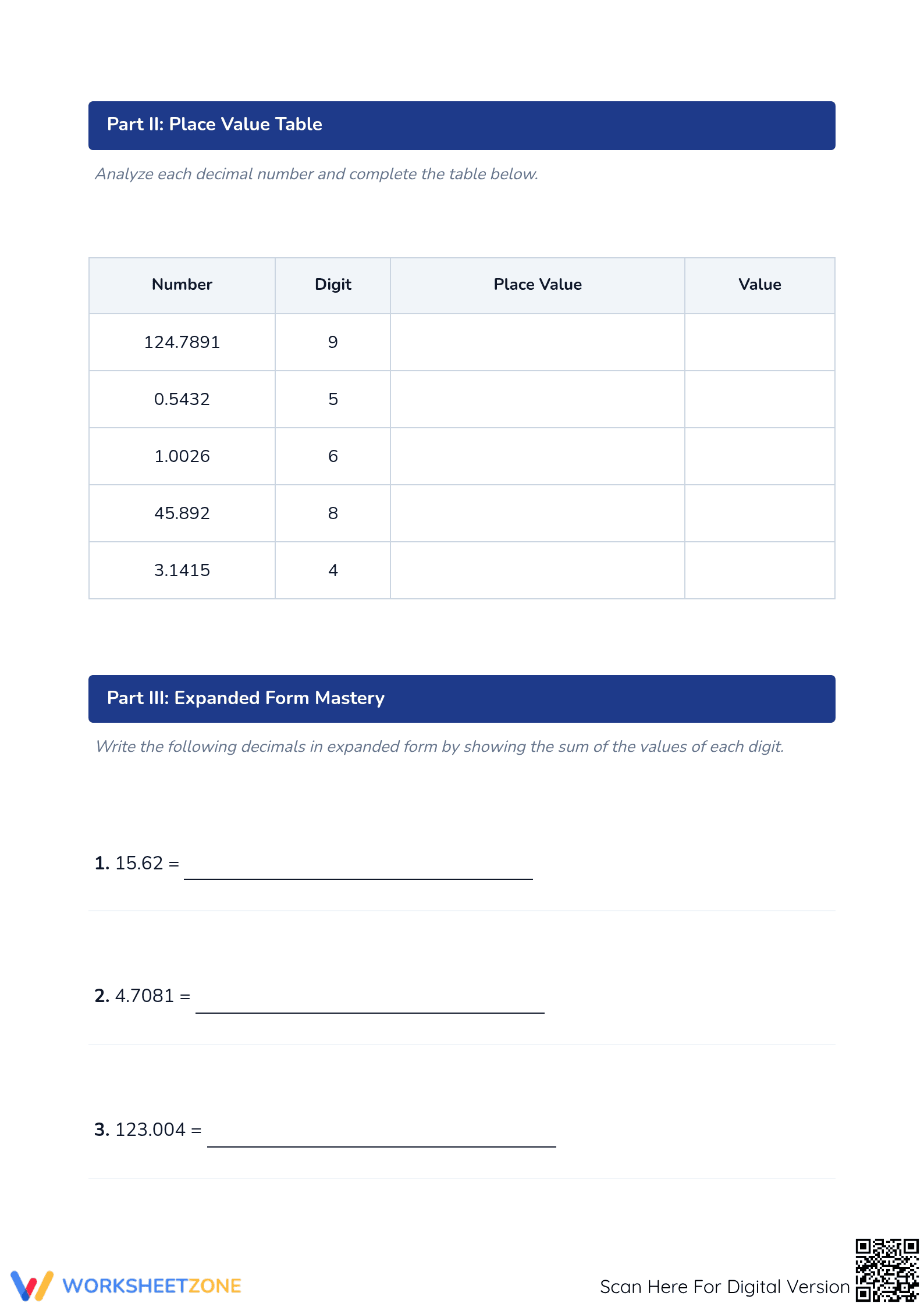 Printable Decimal Place Value Worksheet | Grade 5 Math - Page 3