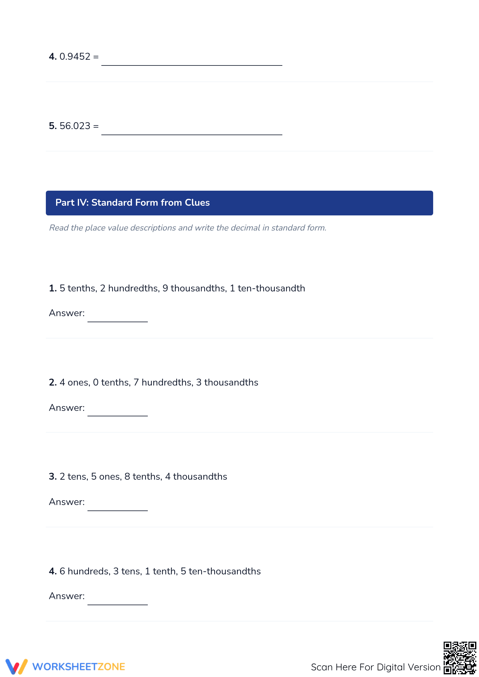 Printable Decimal Place Value Worksheet | Grade 5 Math - Page 4