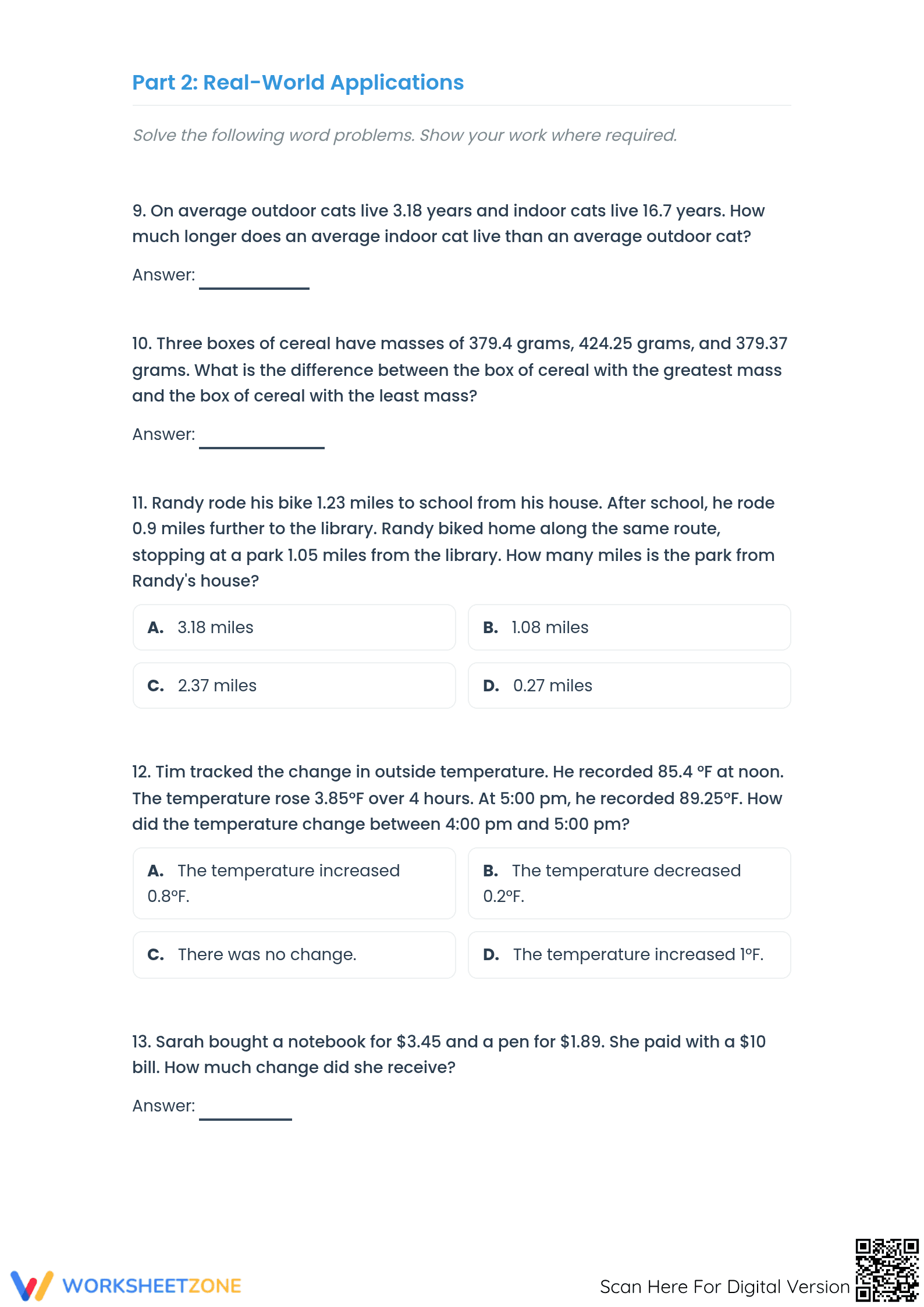 5.NBT.7 Aligned Worksheet: Adding and Subtracting Decimals - Page 2