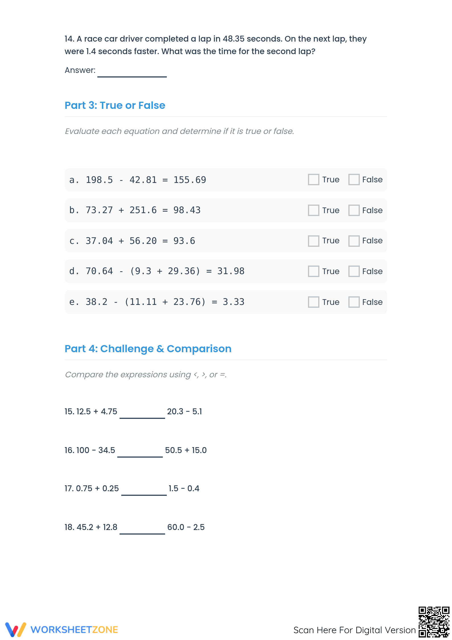 5.NBT.7 Aligned Worksheet: Adding and Subtracting Decimals - Page 3