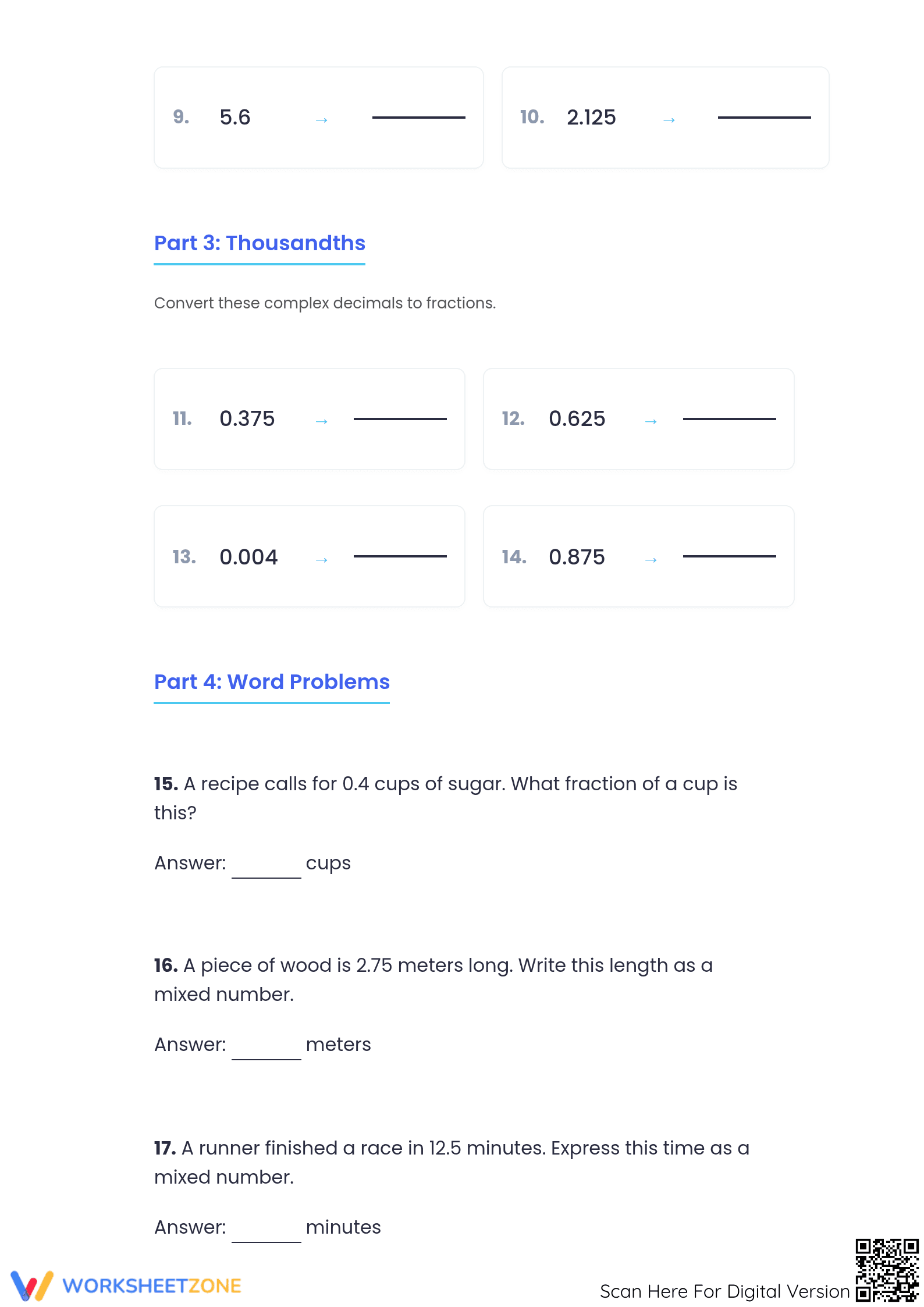 Printable Decimals to Fractions Worksheet | Grade 4-5 Math - Page 2