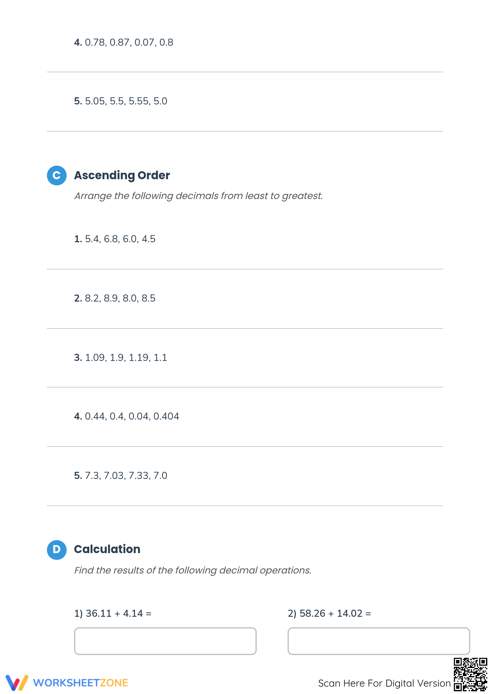 Essential Grade 5 Decimal Test Review: Compare & Calculate - Page 2