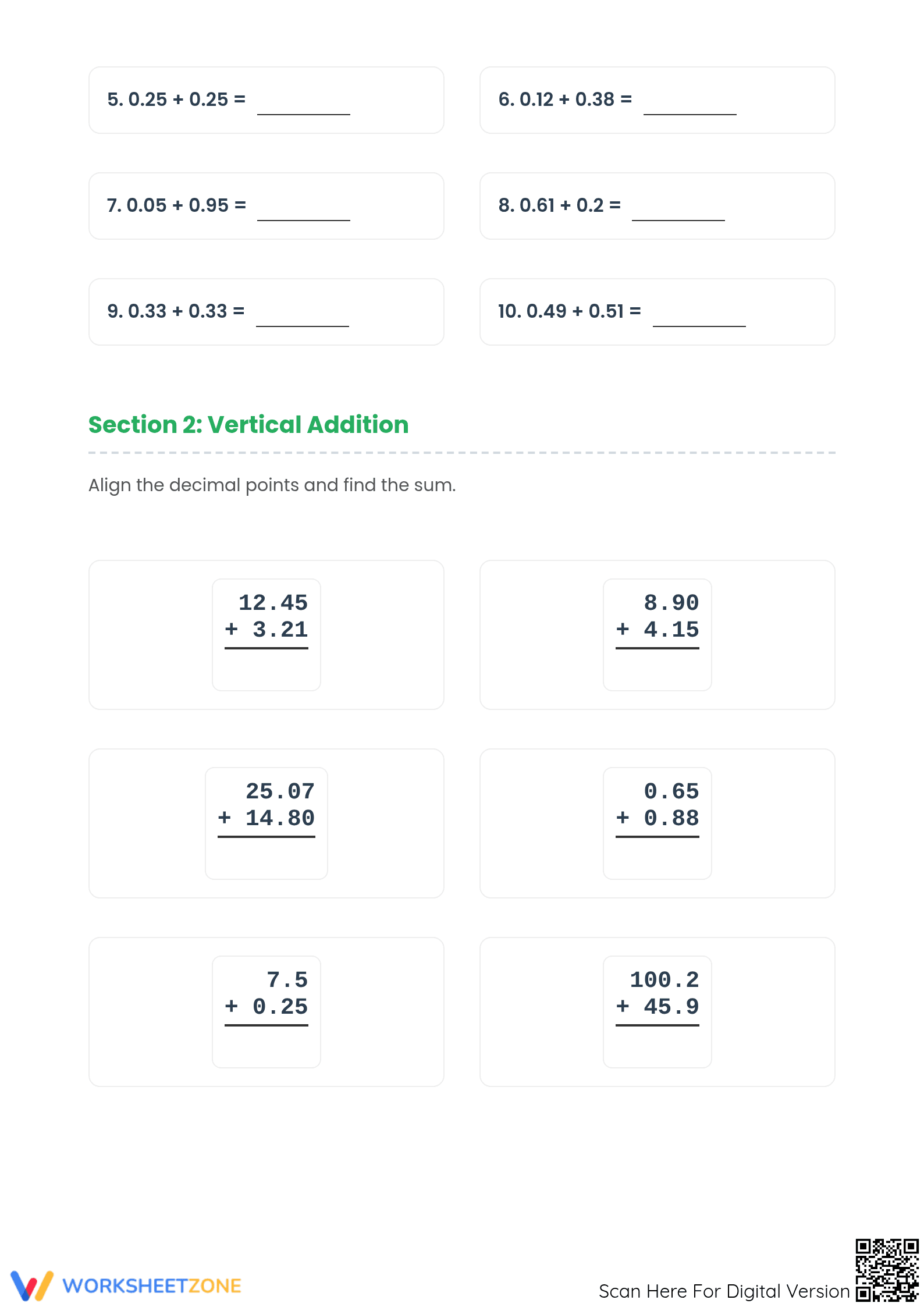 Essential Adding Decimals to Tenths Worksheet | Grade 5 Math - Page 2