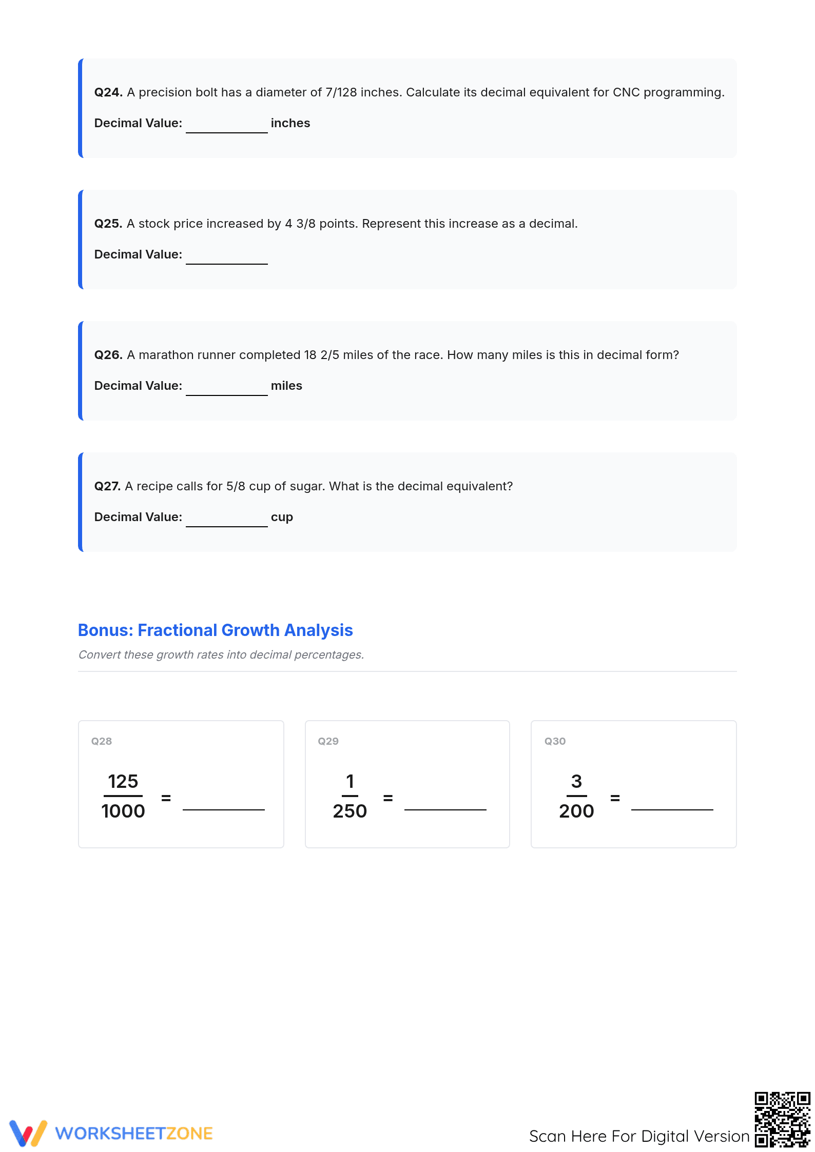 Printable Fraction to Decimal Worksheet | Grades 9-12 Math - Page 3