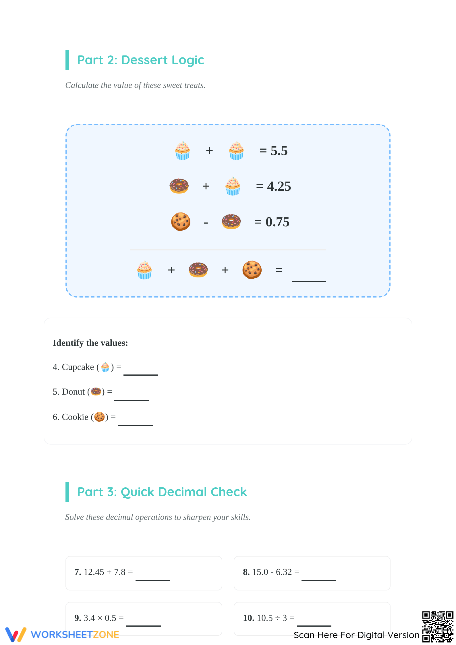 Printable Decimal Riddles Math Worksheet | Grade 5-7 - Page 2