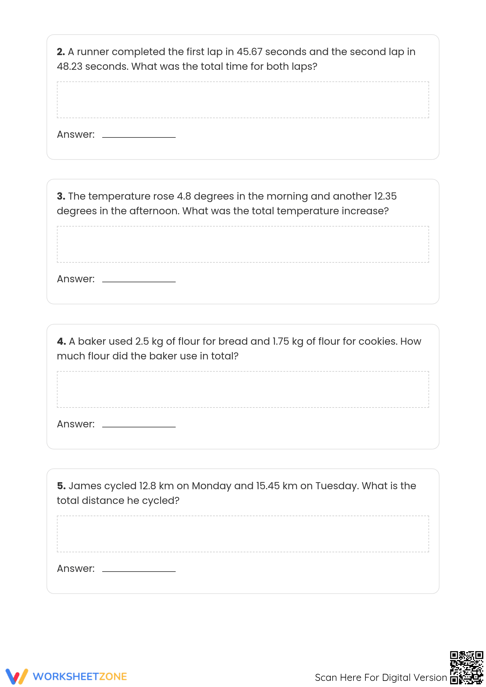 Grade 6 Adding Decimals — Printable No-Prep Worksheet - Page 4