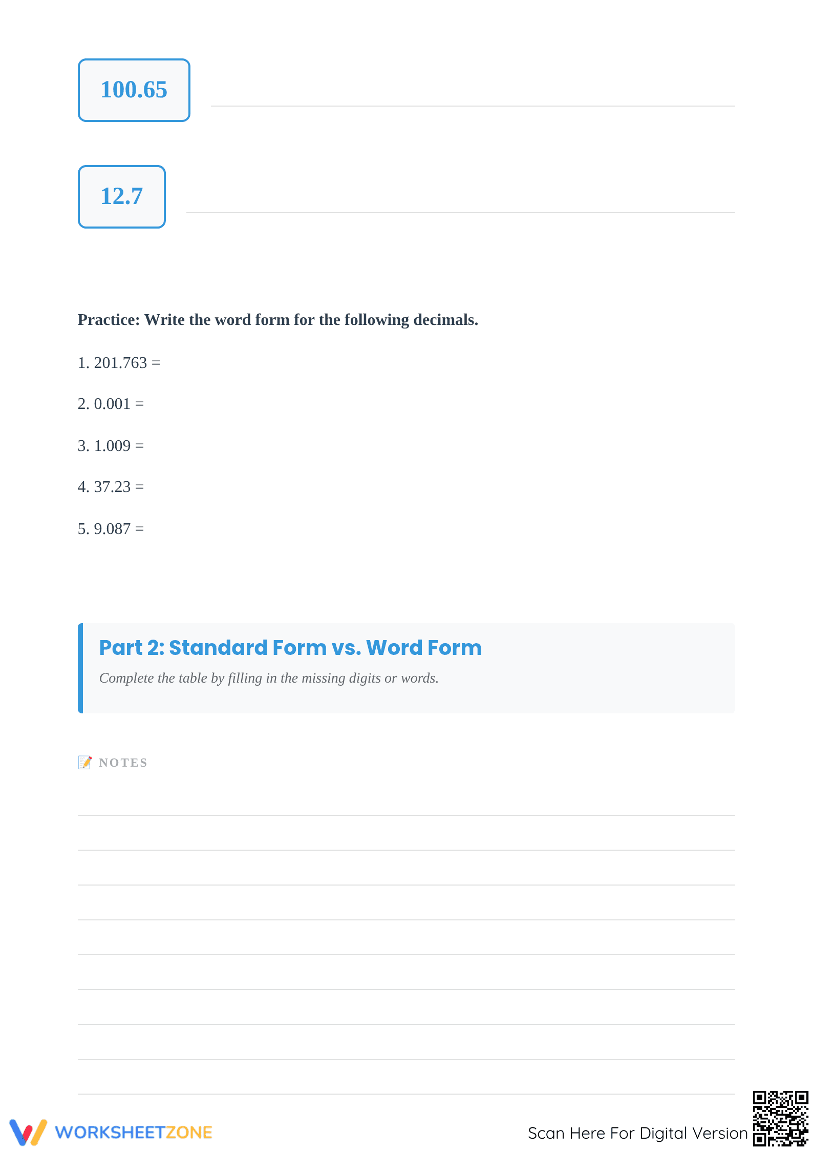 Essential Reading and Writing Decimals Worksheet | Grade 5 - Page 3