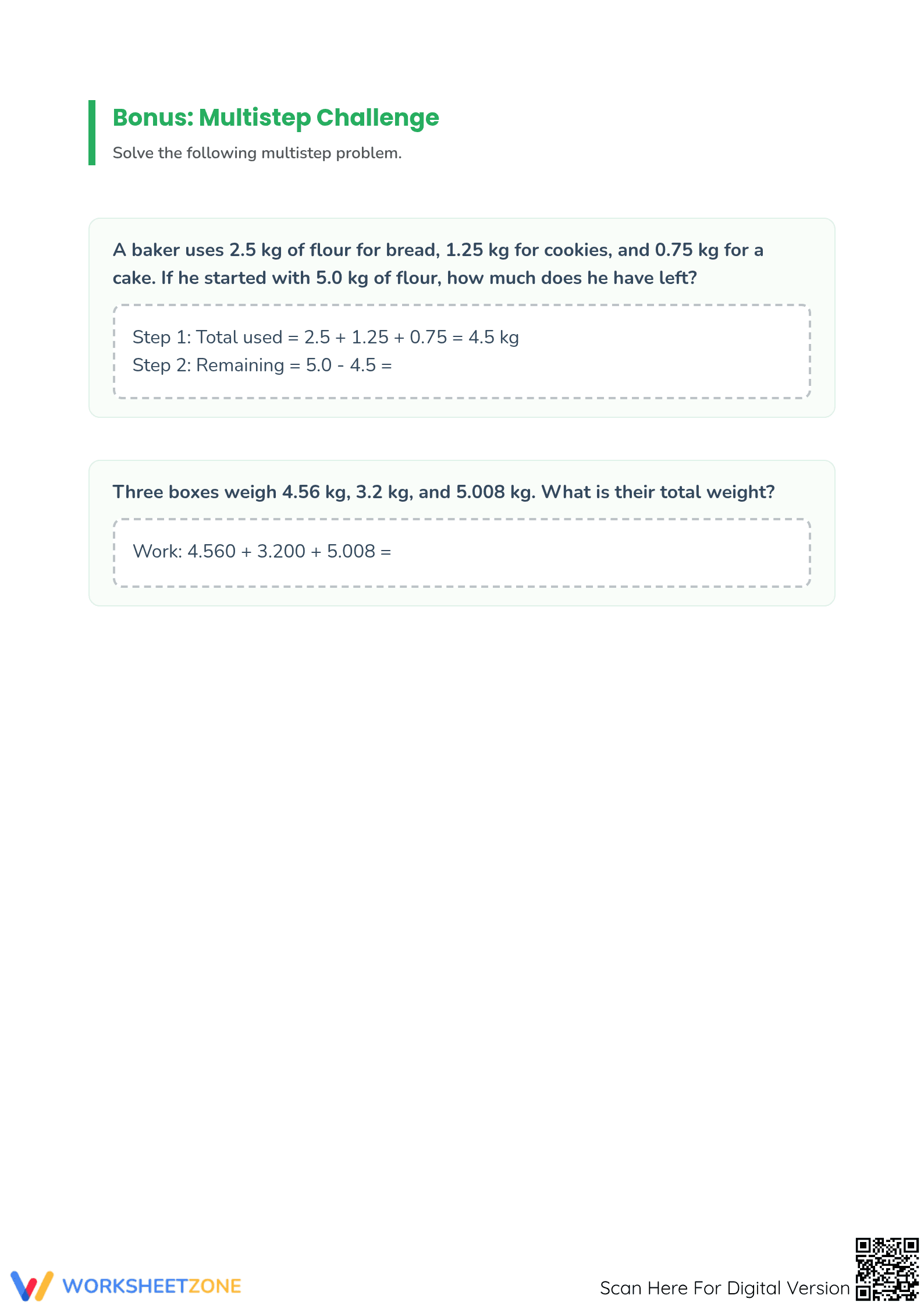 Printable Grade 5 Decimal Addition & Subtraction Worksheet - Page 4