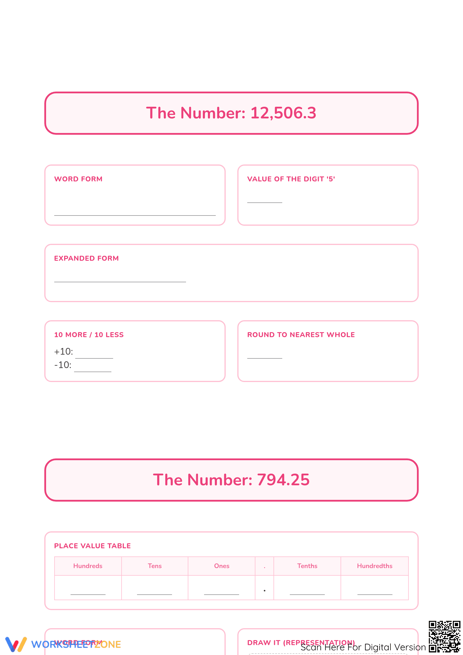 Numbers of the Week 2: Printable Decimals Math Worksheet - Page 2