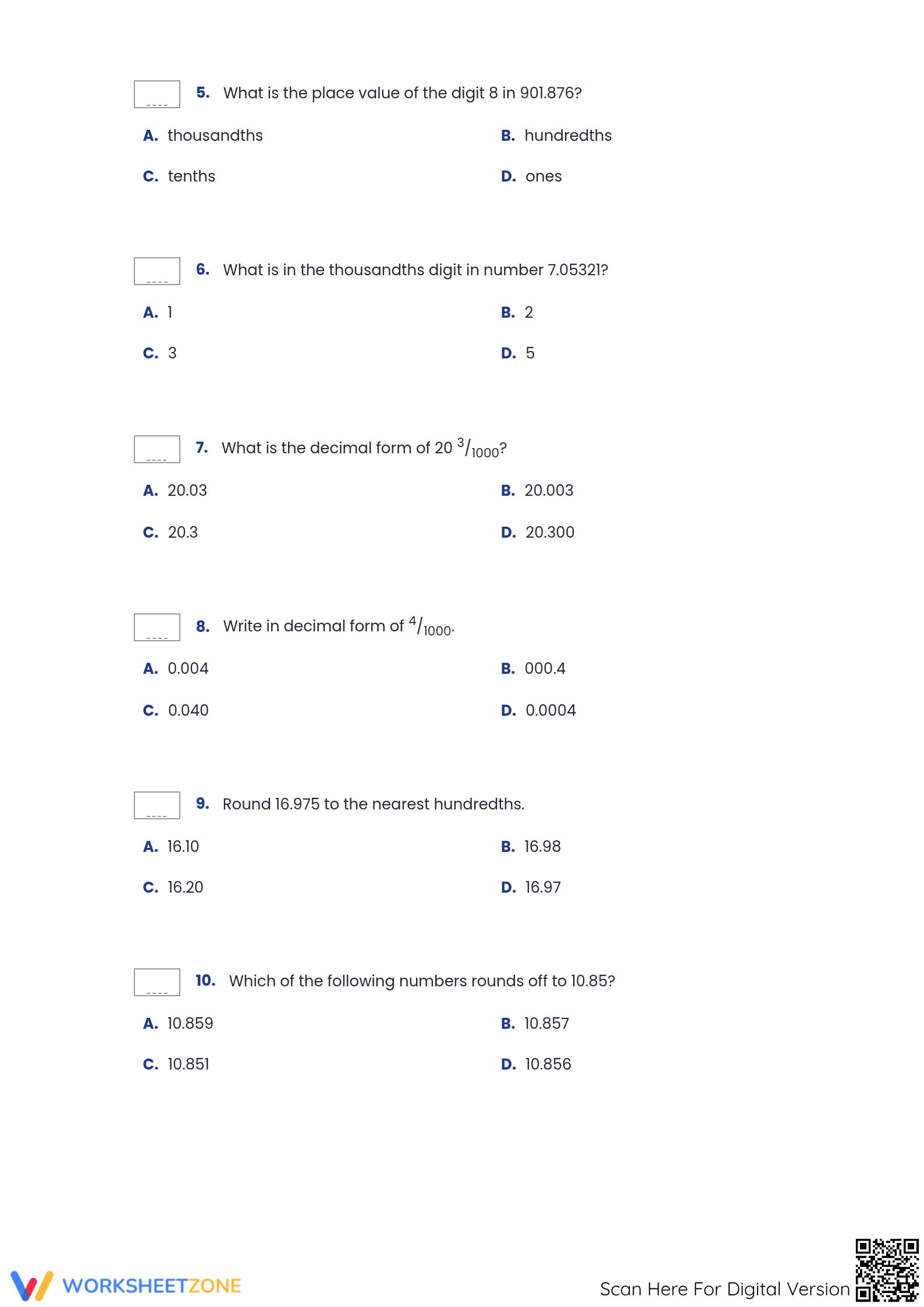 Grade 5 Decimals — Printable No-Prep Written Output Test - Page 2