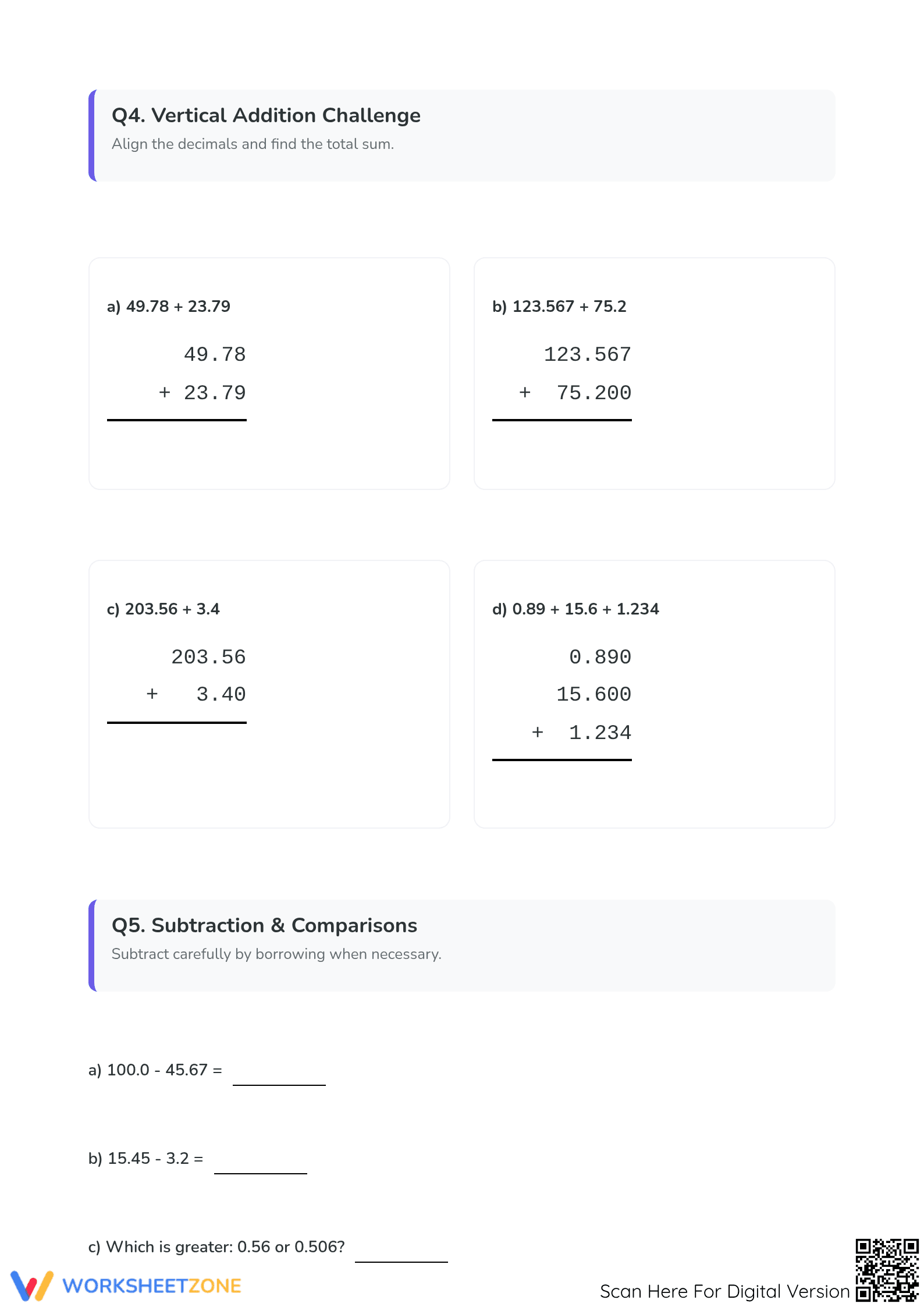 Essential Grade 5 Decimal Addition Worksheet | Printable - Page 3
