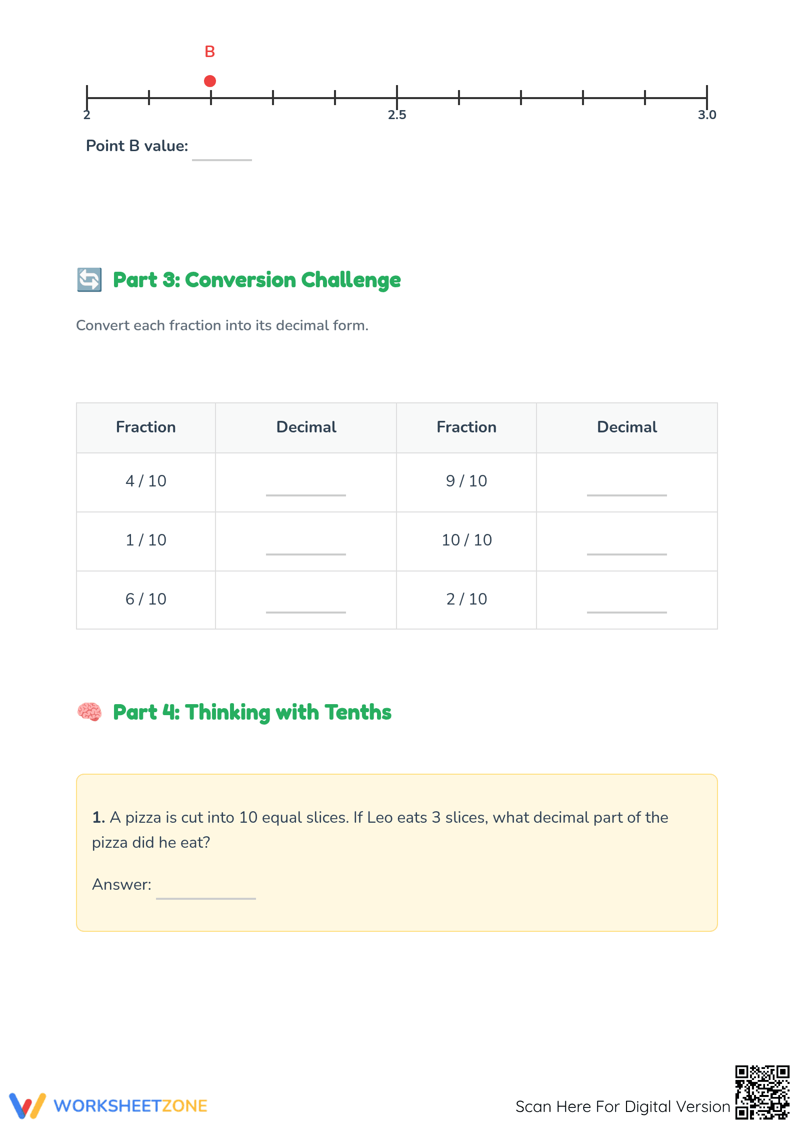 Exploring Tenths Worksheet | Printable Grade 4 Math - Page 2