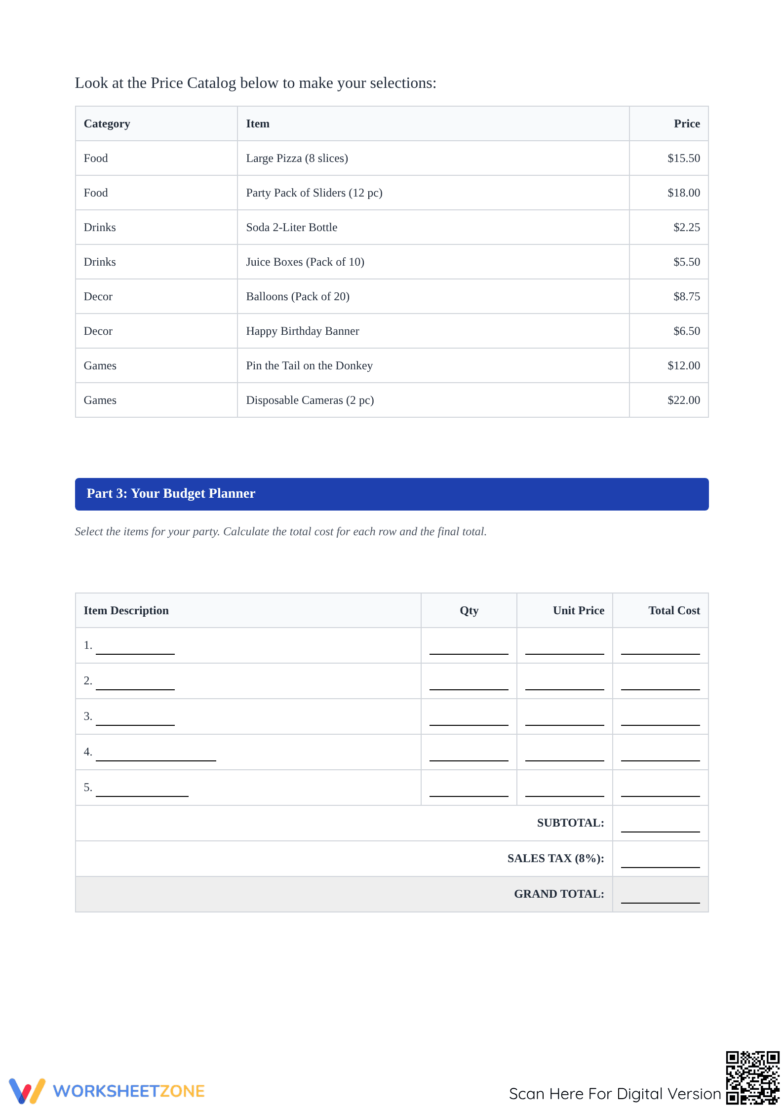 Grade 5-7 Shopping Budget: Essential No-Prep Workshop - Page 2