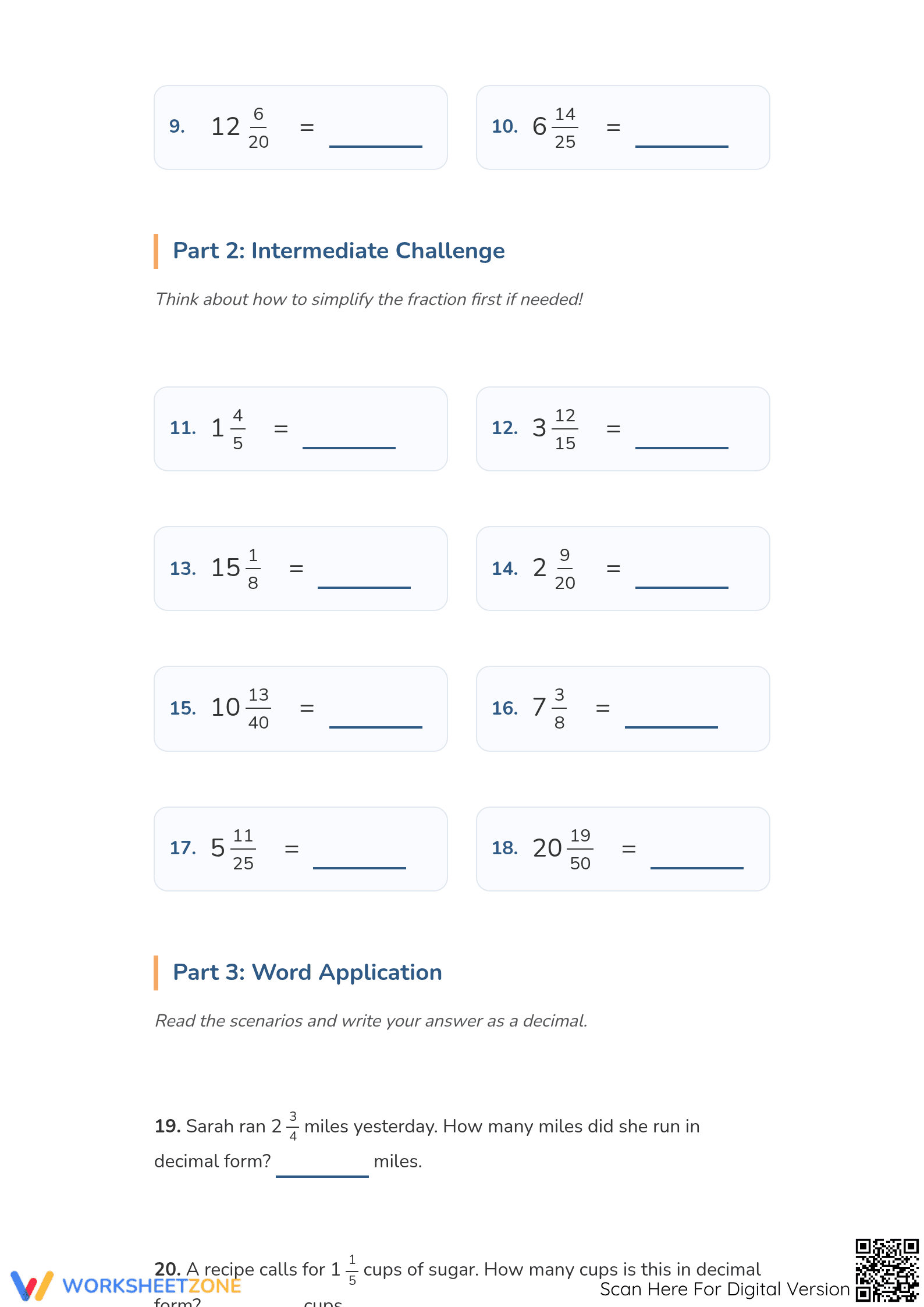 Mixed Number to Decimal Worksheet | Grade 4 Aligned - Page 2