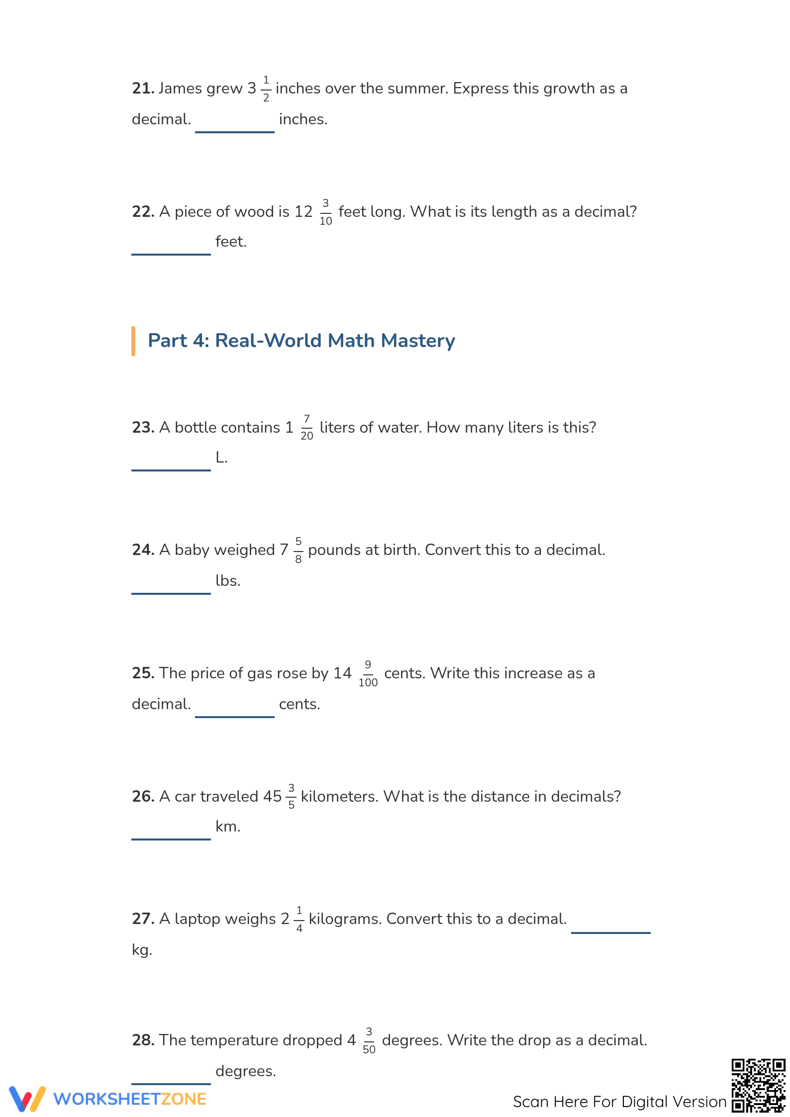 Mixed Number to Decimal Worksheet | Grade 4 Aligned - Page 3