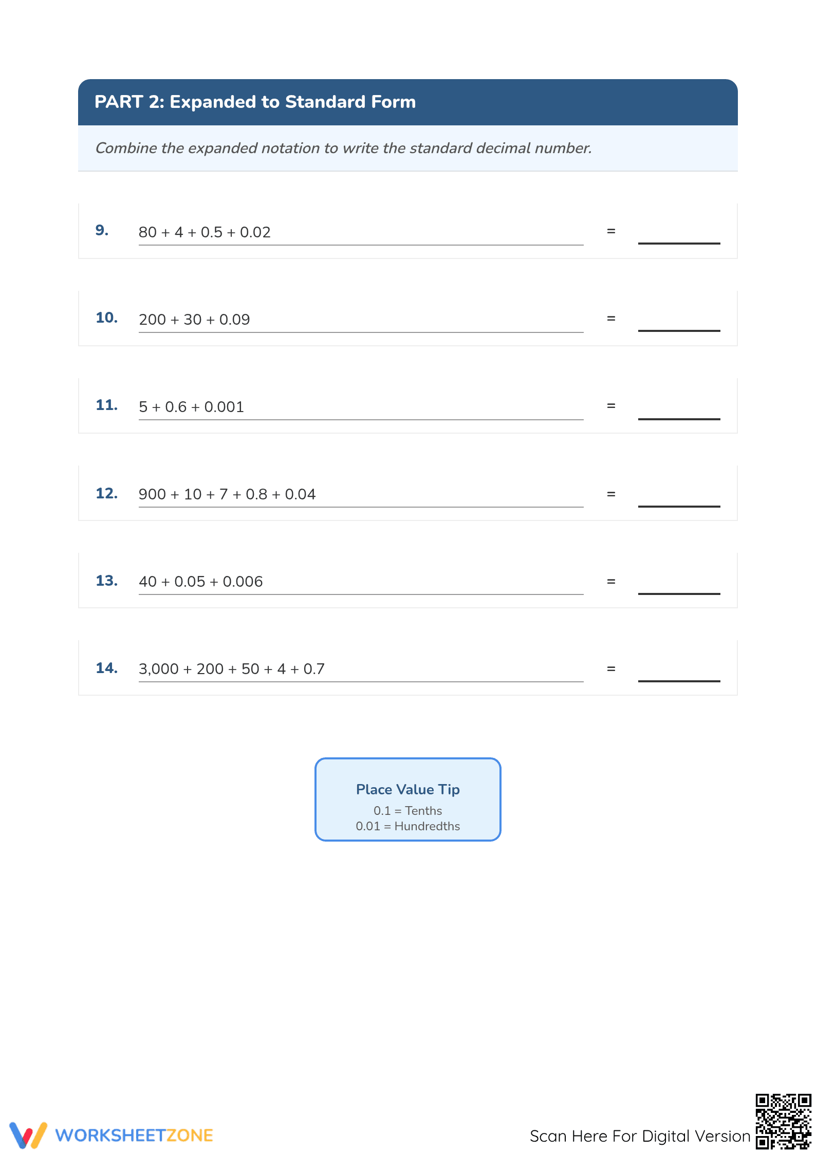 Essential Grade 5 Expanded Notation with Decimals Worksheet - Page 2