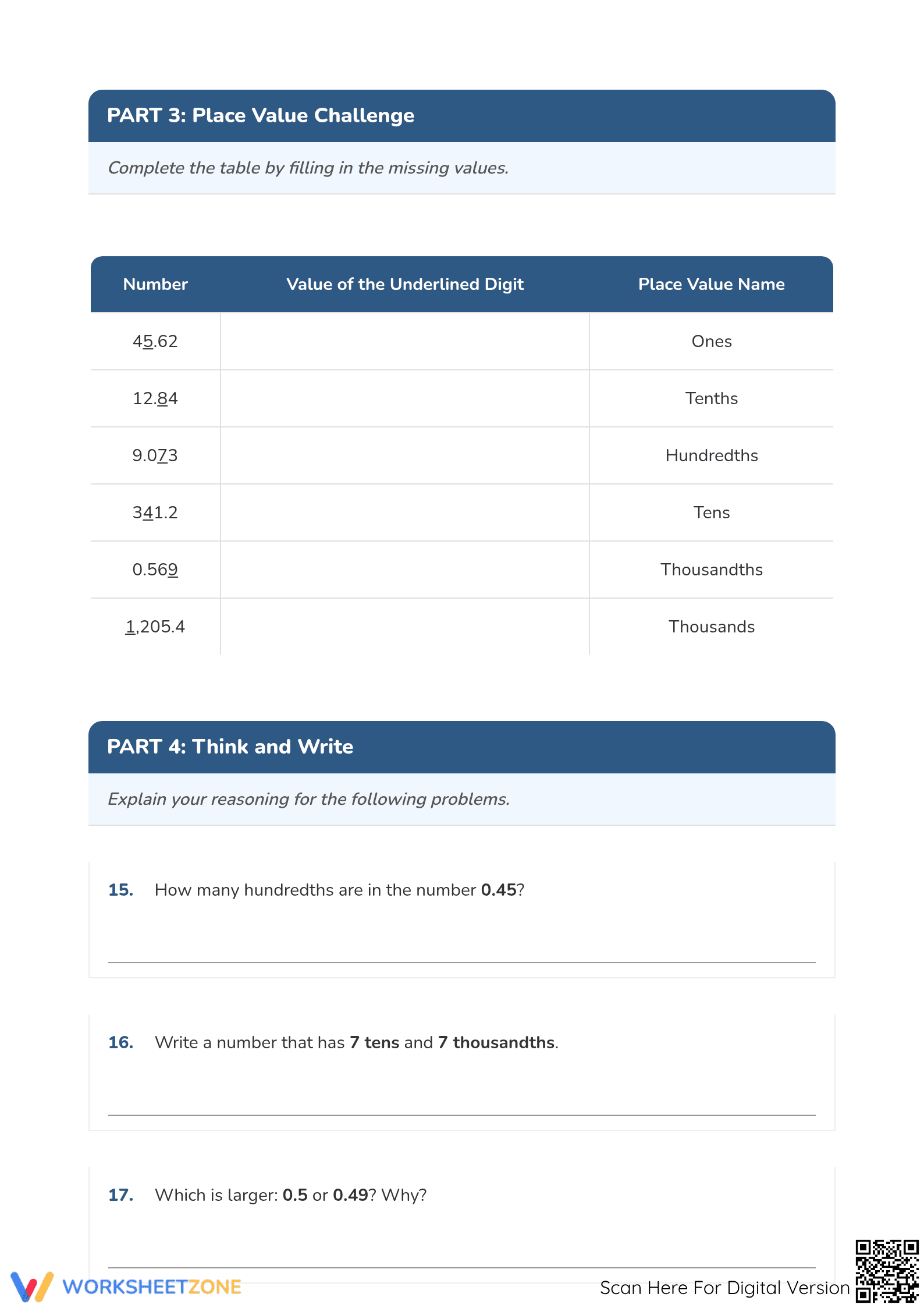Essential Grade 5 Expanded Notation with Decimals Worksheet - Page 3