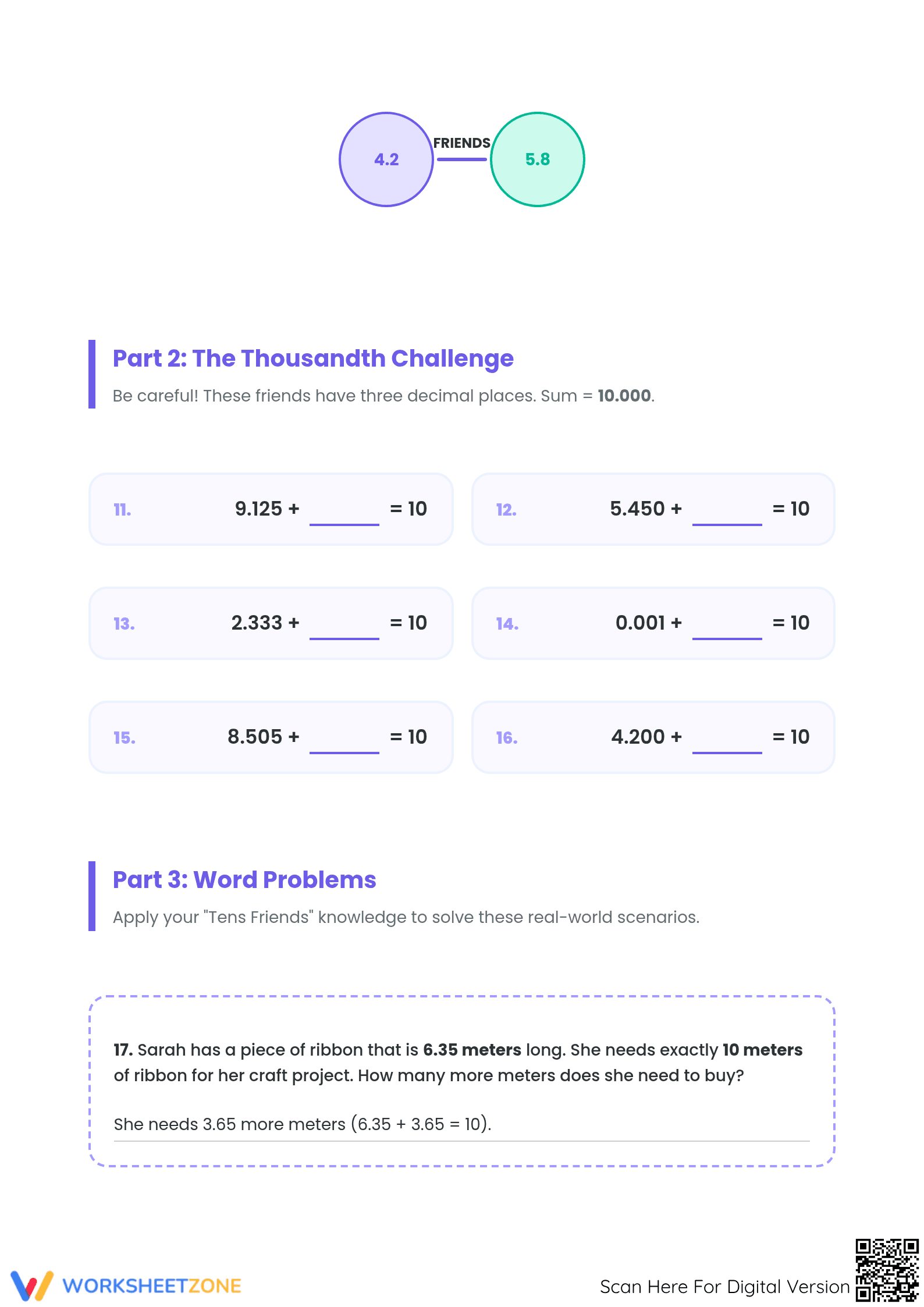 Grade 5-7 Adding Decimals — Printable No-Prep Worksheet - Page 2
